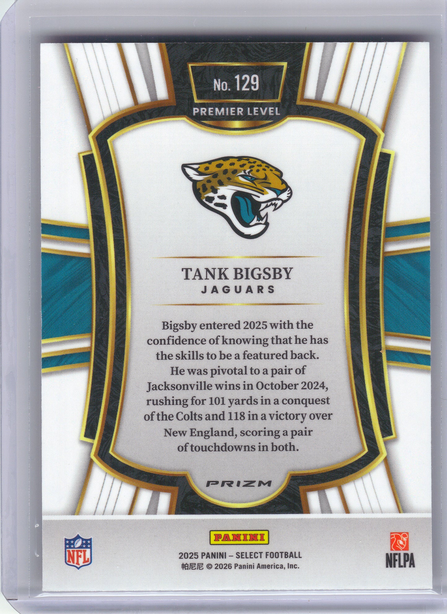 2025 Panini Select #129 Tank Bigsby Pink Prizm Shock Jacksonville Jaguars