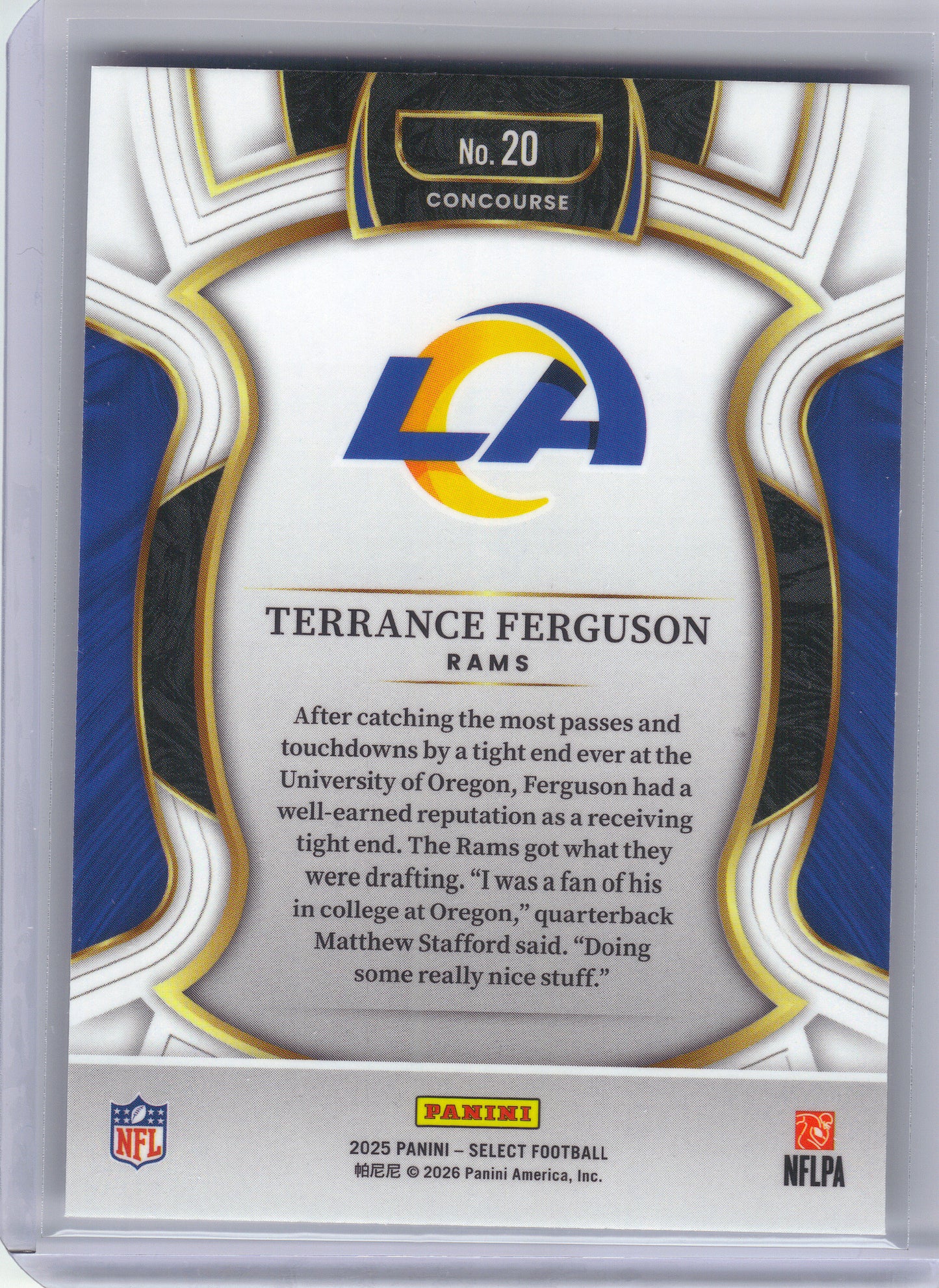 2025 Panini Select #20 Terrance Ferguson Los Angeles Rams Rookie