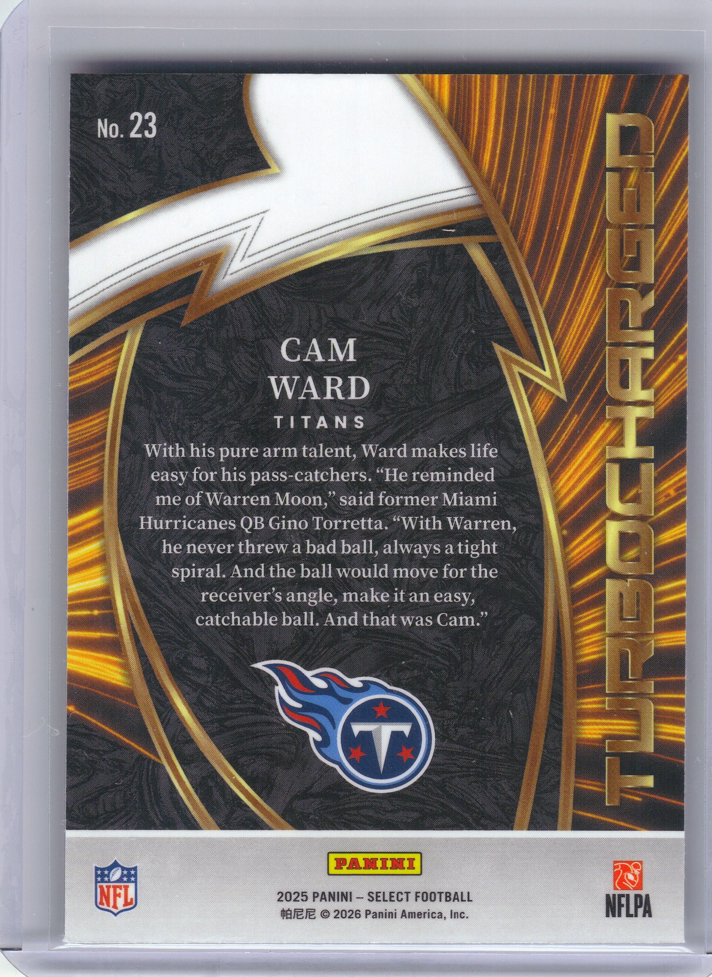 2025 Panini Select #23 Cam Ward Turbocharged Tennessee Titans