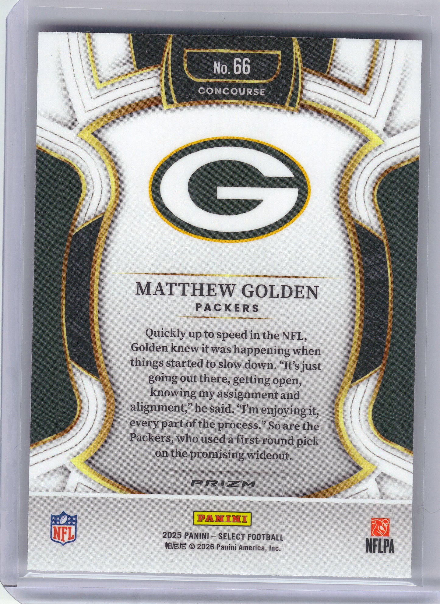 2025 Panini Select #66 Matthew Golden Pink Prizm Shock Green Bay Packers Rookie