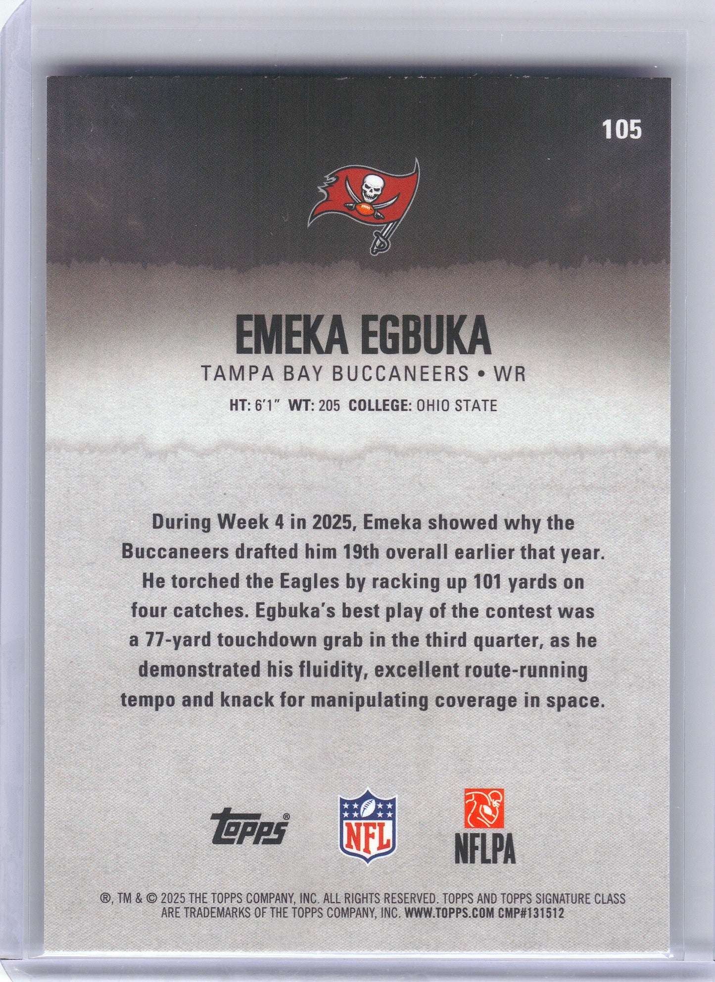 2025 Topps Signature Class #105 Emeka Egbuka Tampa Bay Buccaneers Rookie