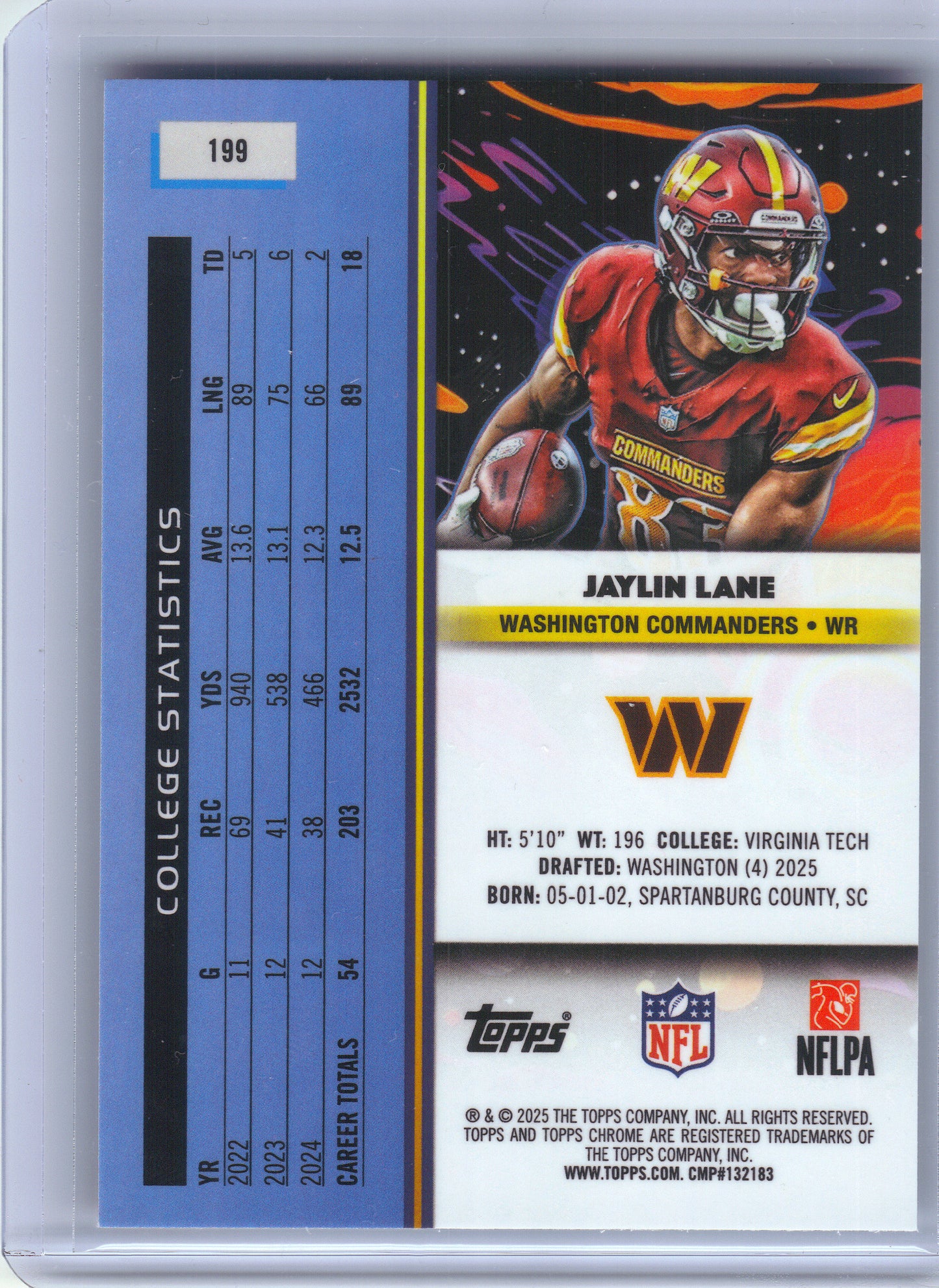 2025 Topps Chrome Cosmic #199 Jaylin Lane Washington Commanders Rookie