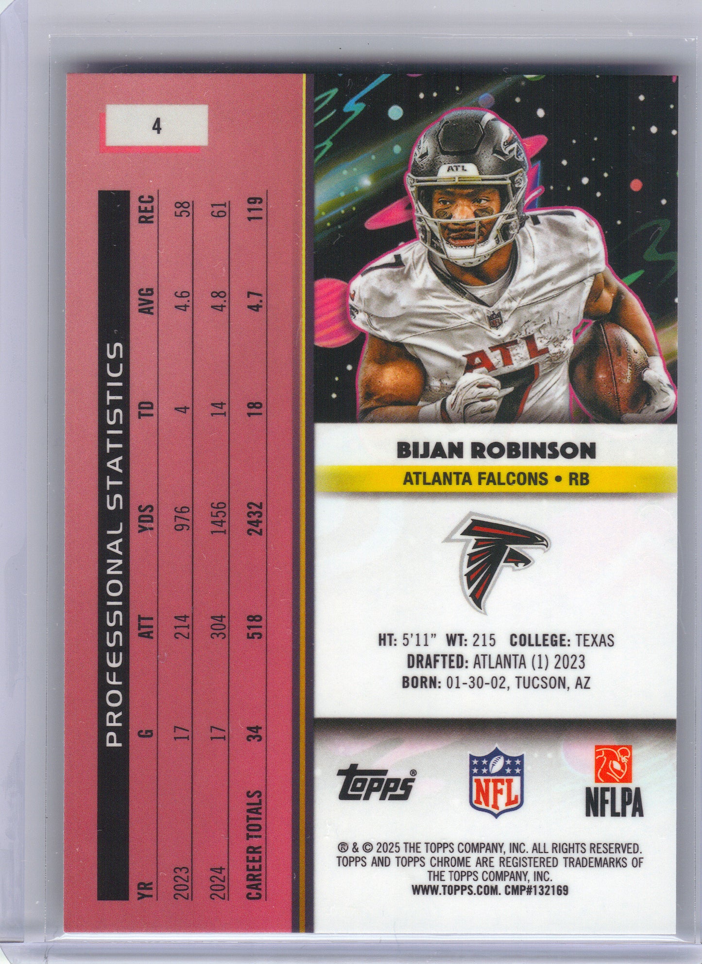 2025 Topps Chrome Cosmic #4 Bijan Robinson Atlanta Falcons