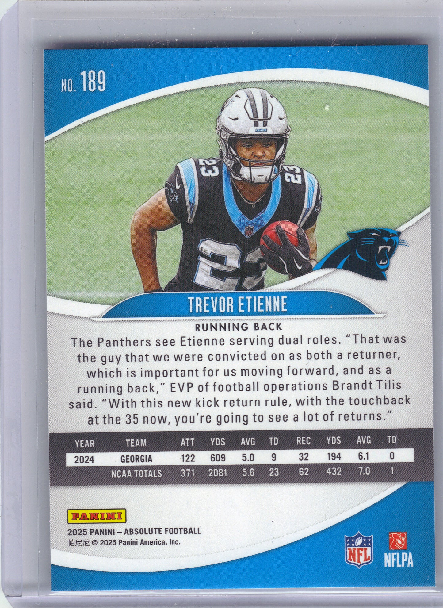 2025 Panini Absolute #189 Trevor Etienne Retail Carolina Panthers Rookie