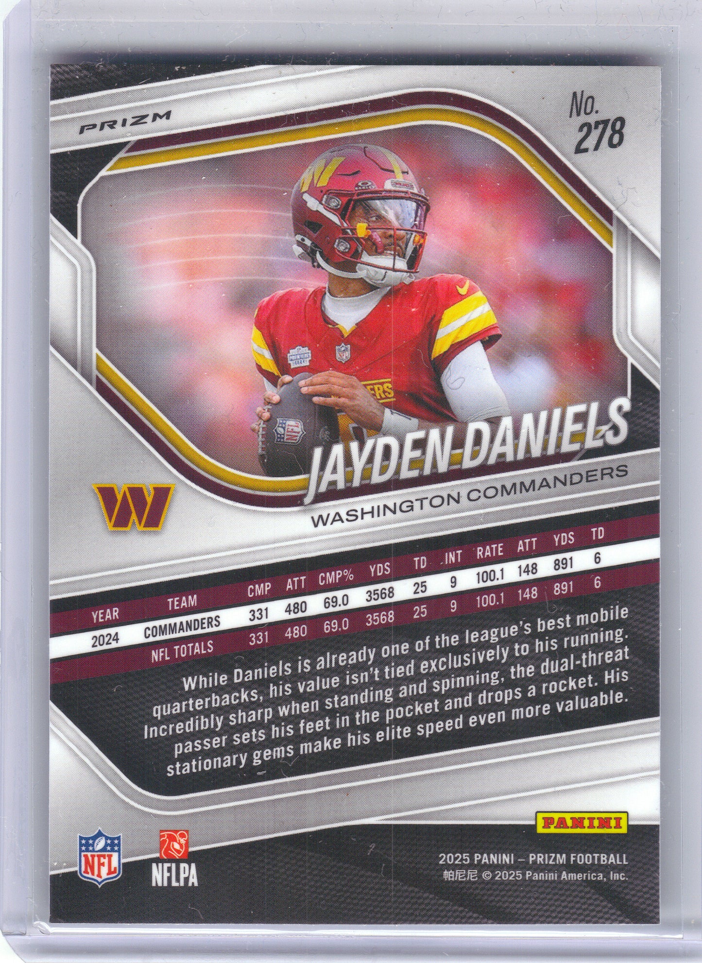 2025 Panini Prizm #278 Jayden Daniels Silver Washington Commanders