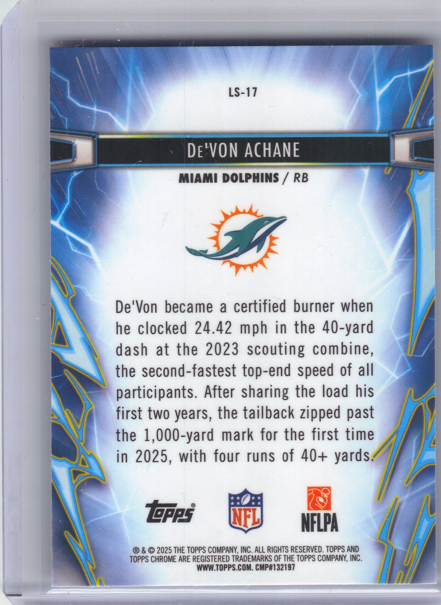 2025 Topps Chrome Cosmic #LS-17 De'Von Achane Light Speed Miami Dolphins