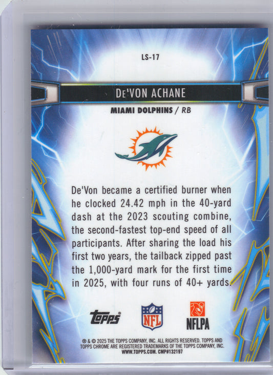 2025 Topps Chrome Cosmic #LS-17 De'Von Achane Light Speed Miami Dolphins