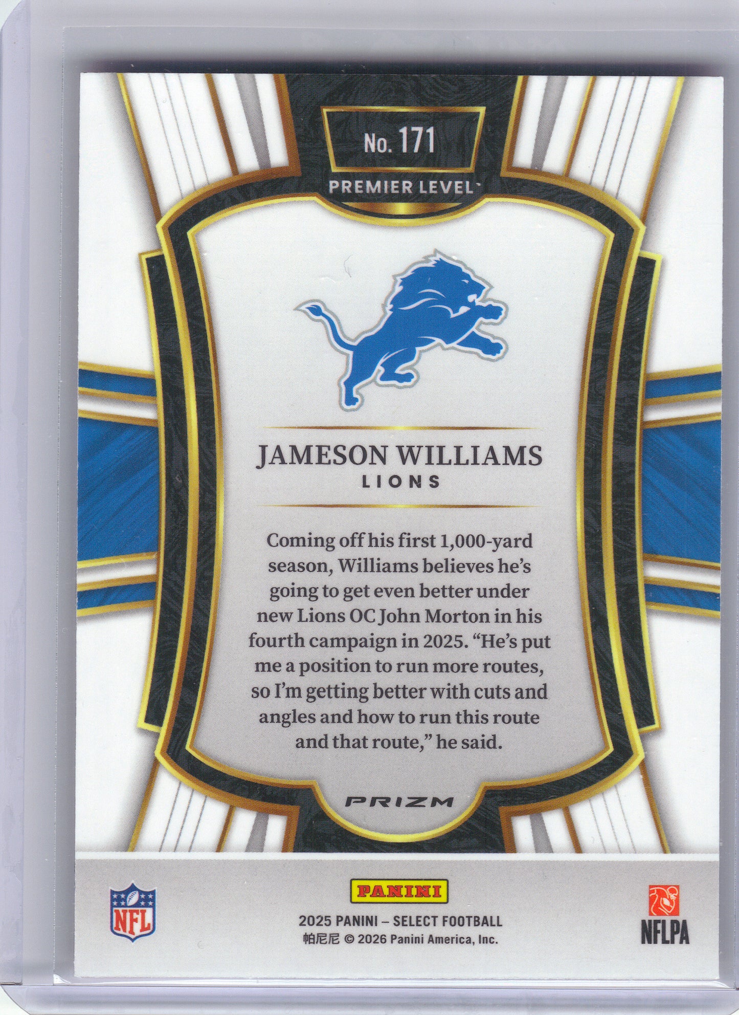 2025 Panini Select #171 Jameson Williams Pink Prizm Shock Detroit Lions