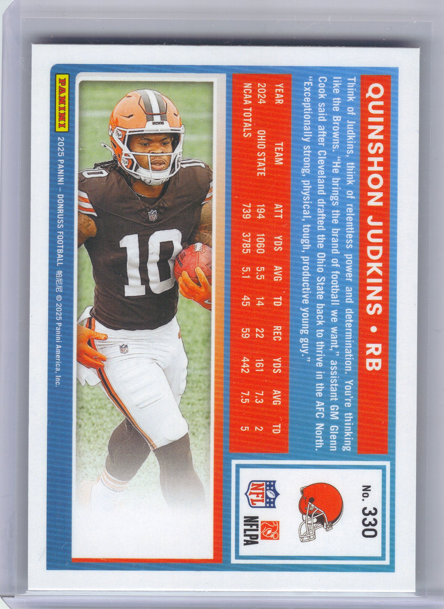 2025 Donruss #330 Quinshon Judkins Press Proofs Green Cleveland Browns Rookie