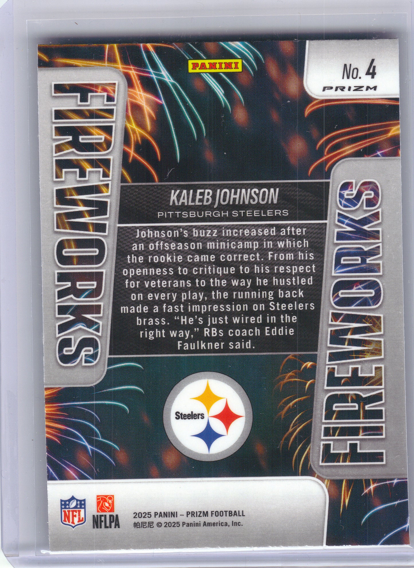2025 Panini Prizm #4 Kaleb Johnson Fireworks Green Ice Pittsburgh Steelers