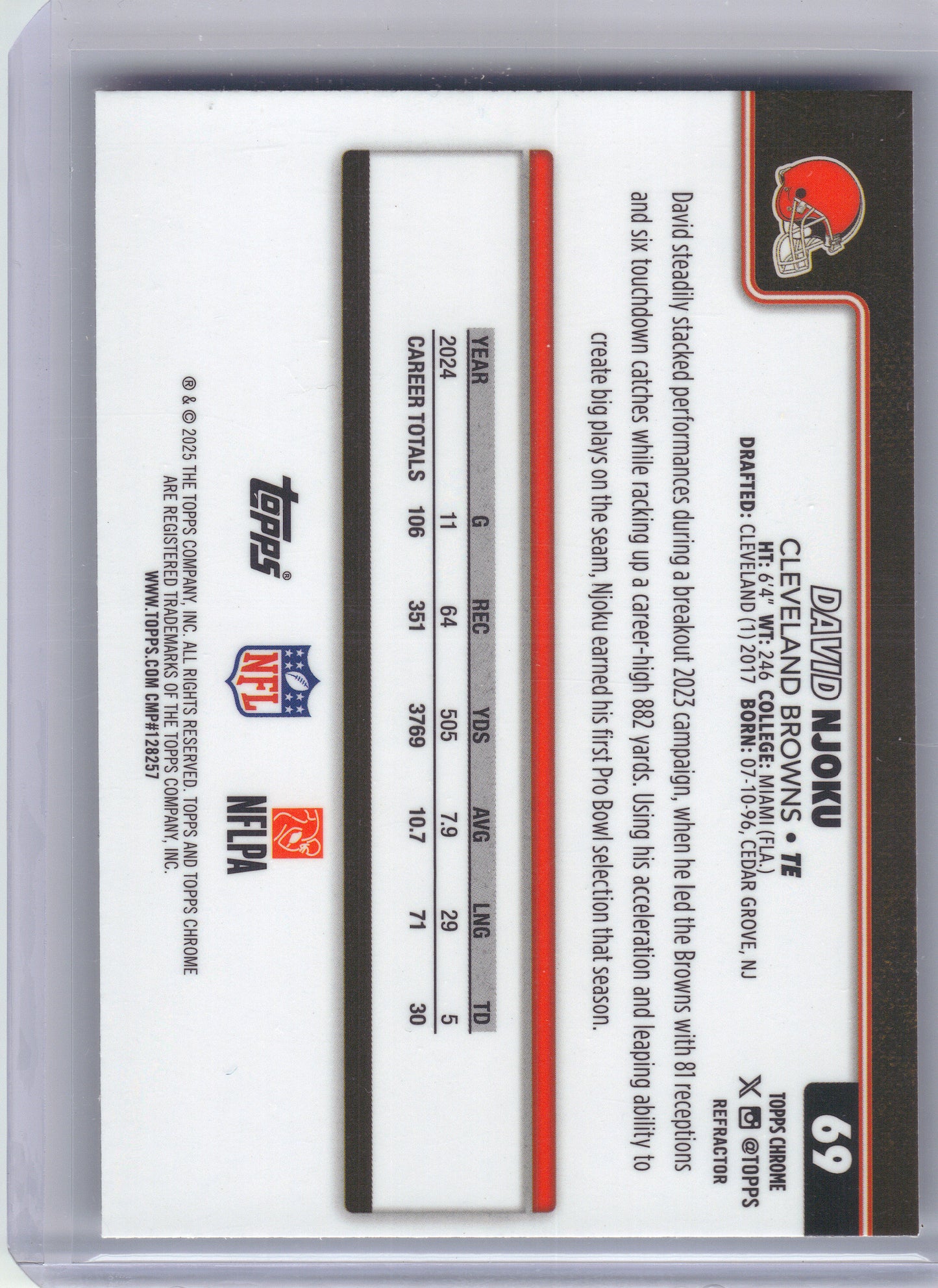 2025 Topps Chrome #69 David Njoku Refractor Cleveland Browns