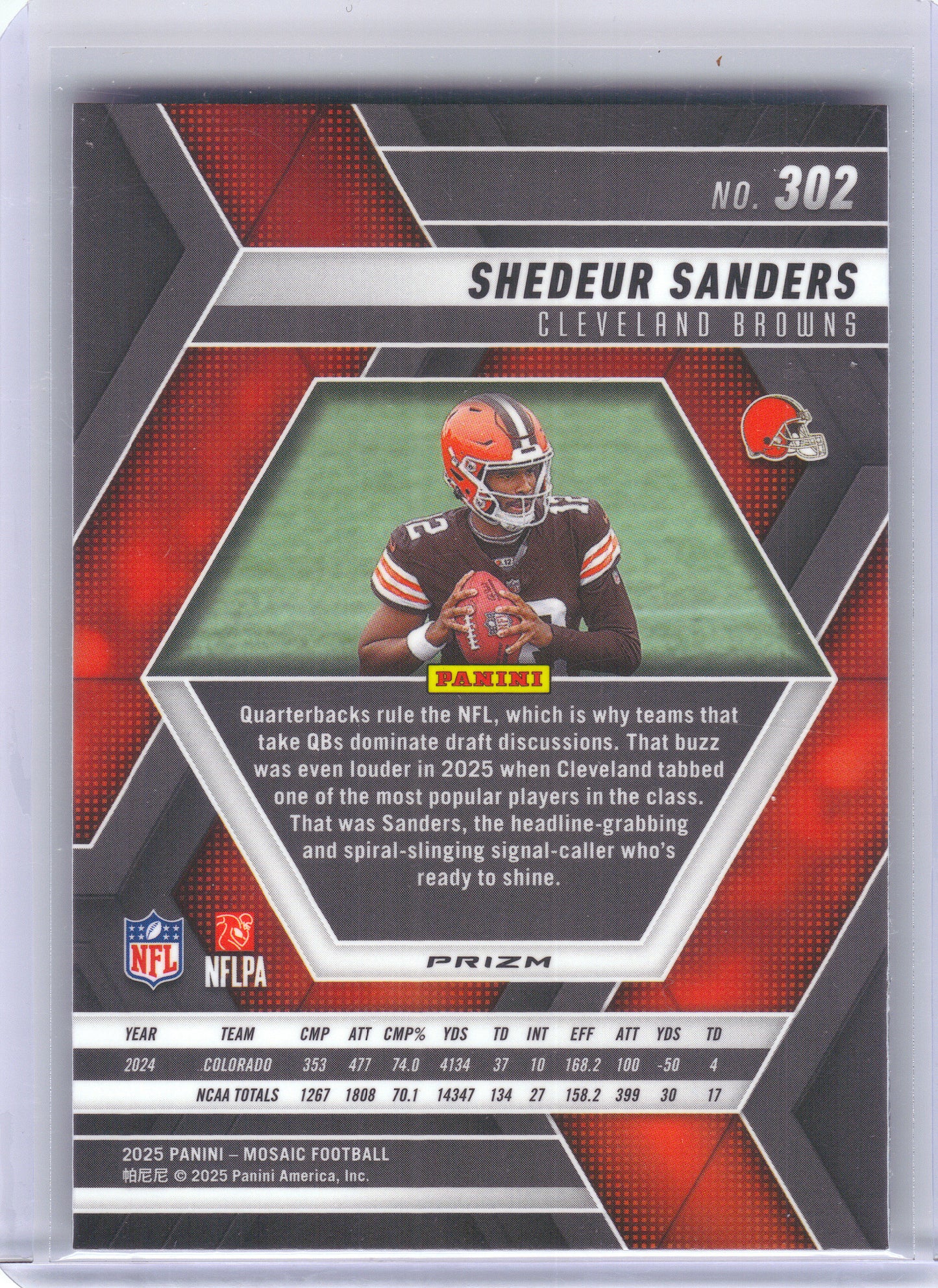 2025 Panini Mosaic #302 Shedeur Sanders Mosaic Camo Pink Cleveland Browns Rookie