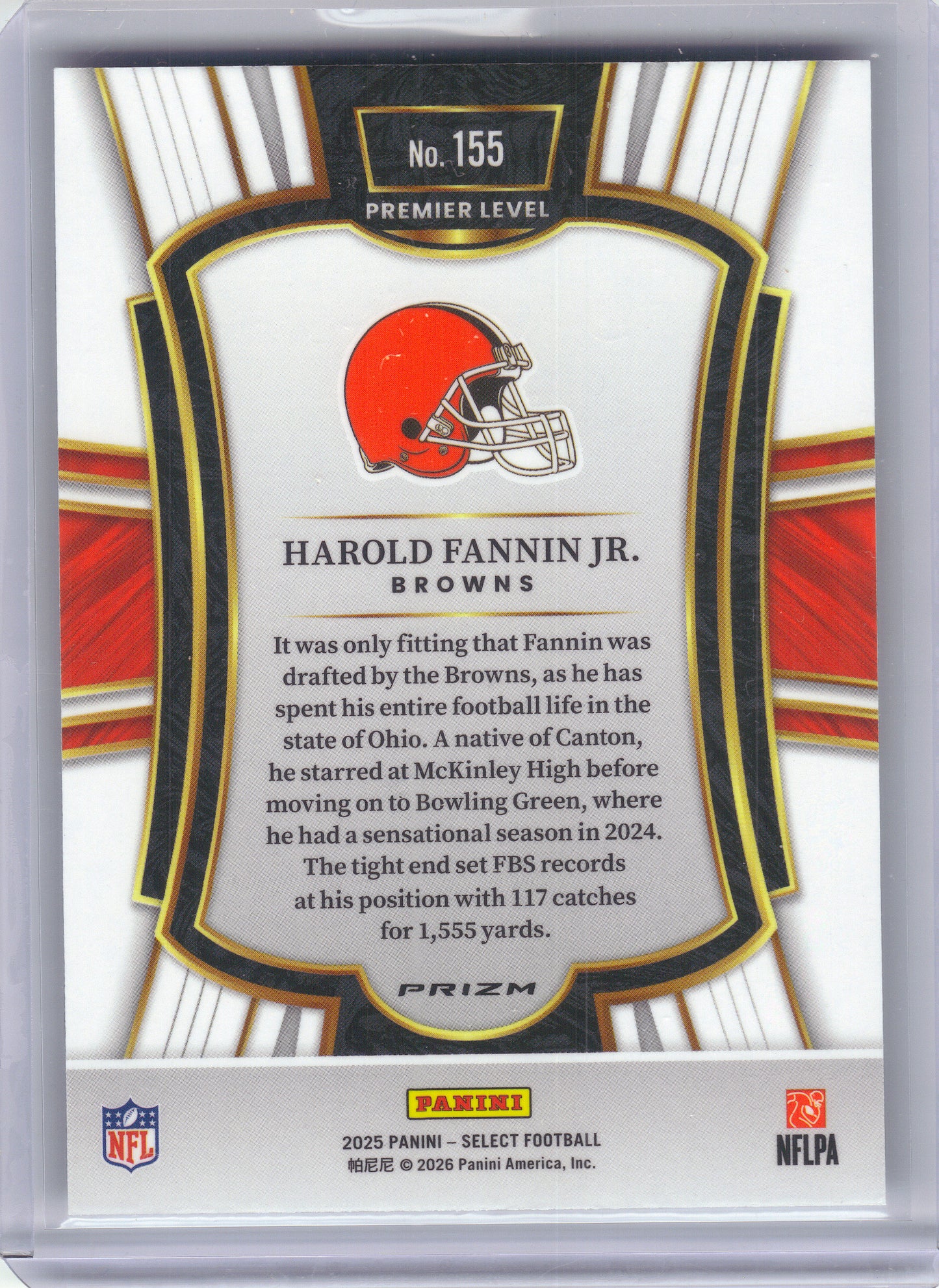 2025 Panini Select #155 Harold Fannin Jr. Silver Prizm Cleveland Browns Rookie