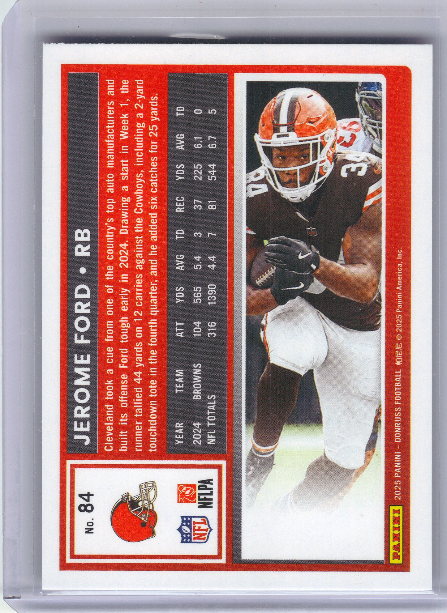 2025 Donruss #84 Jerome Ford Press Proofs Purple Cleveland Browns