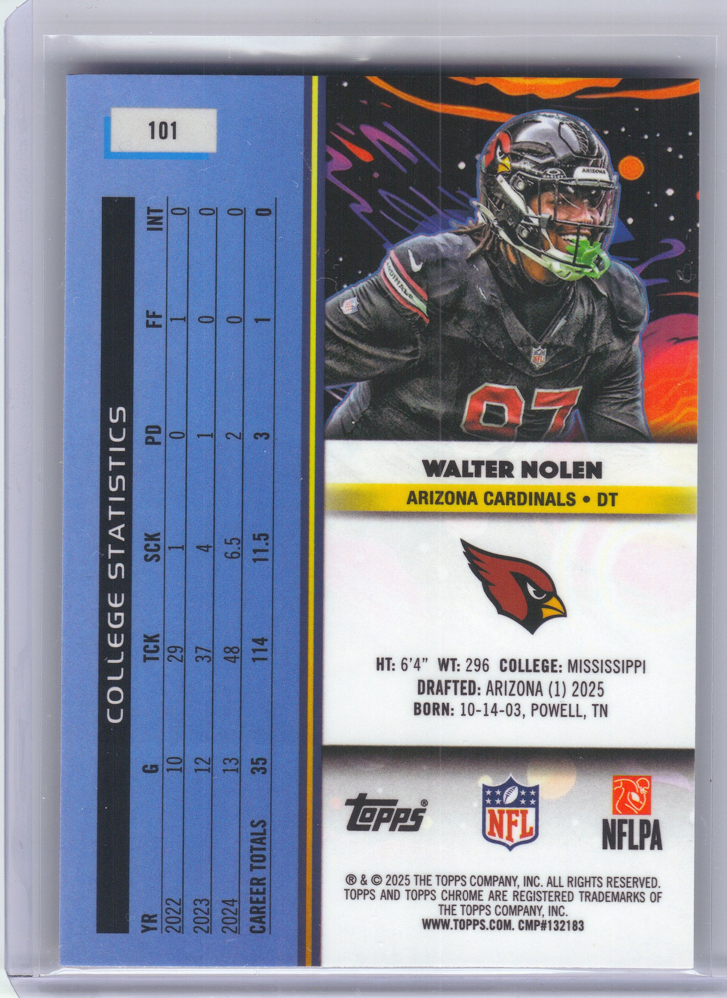 2025 Topps Chrome Cosmic #101 Walter Nolen Arizona Cardinals Rookie