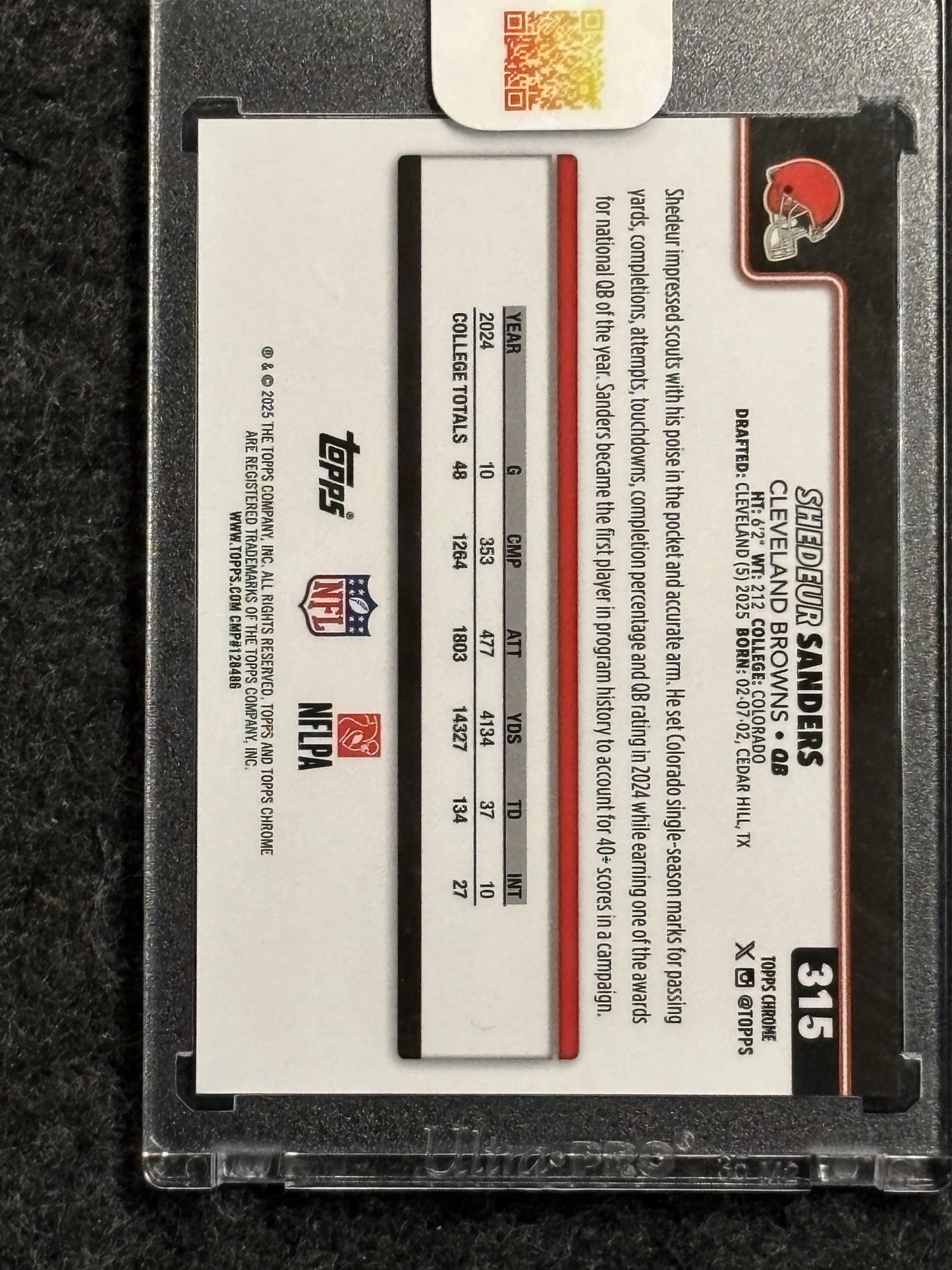 2025 Topps Chrome #315 Shedeur Sanders Gold Refractor Variation Cleveland Browns SN, Rookie