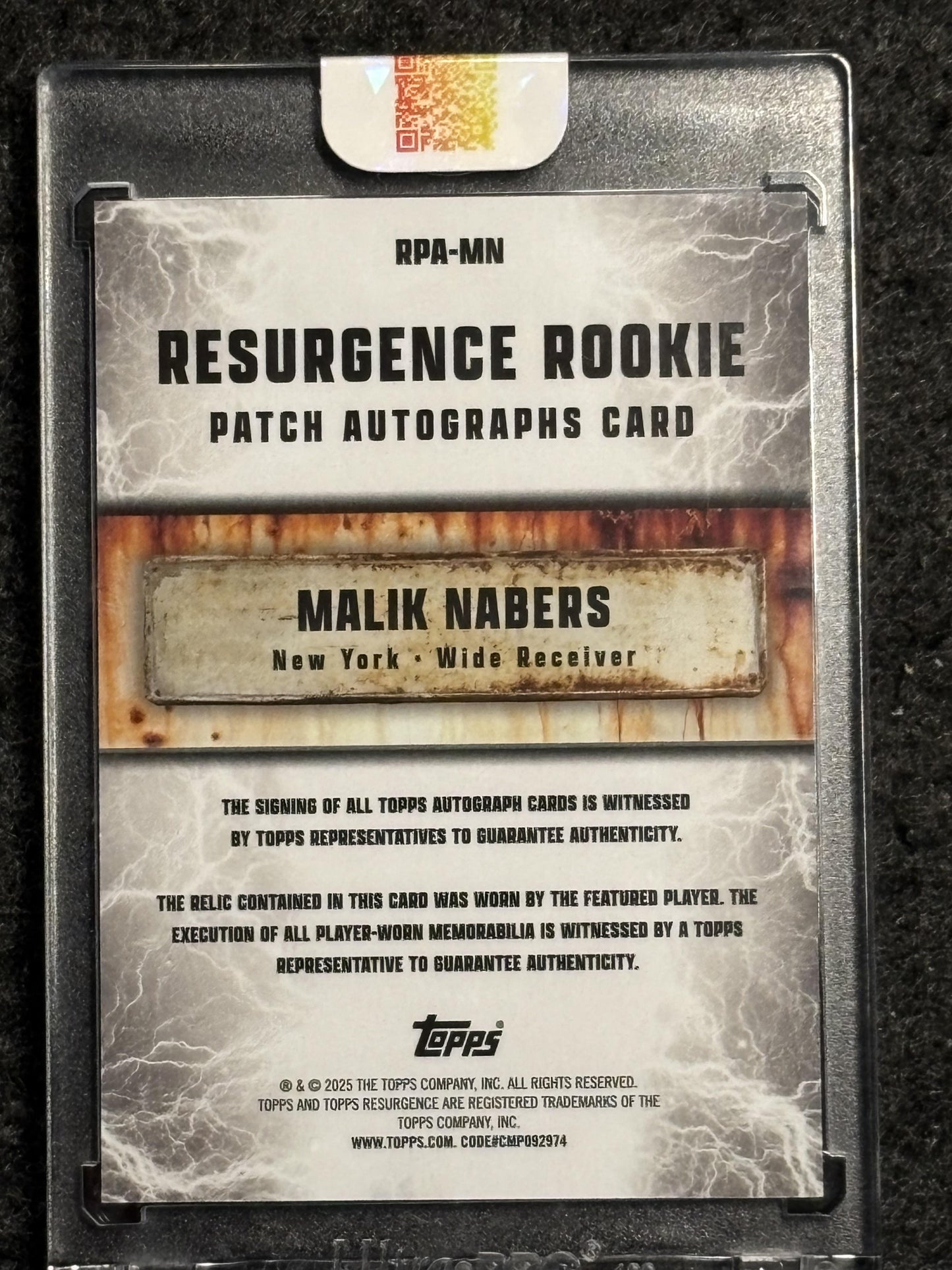 2024 Topps Resurgence #RPA-MN Malik Nabers Resurgence Rookie Patch Autographs Pink Power Surge #/10 New York Giants SN, Memorabilia, Auto
