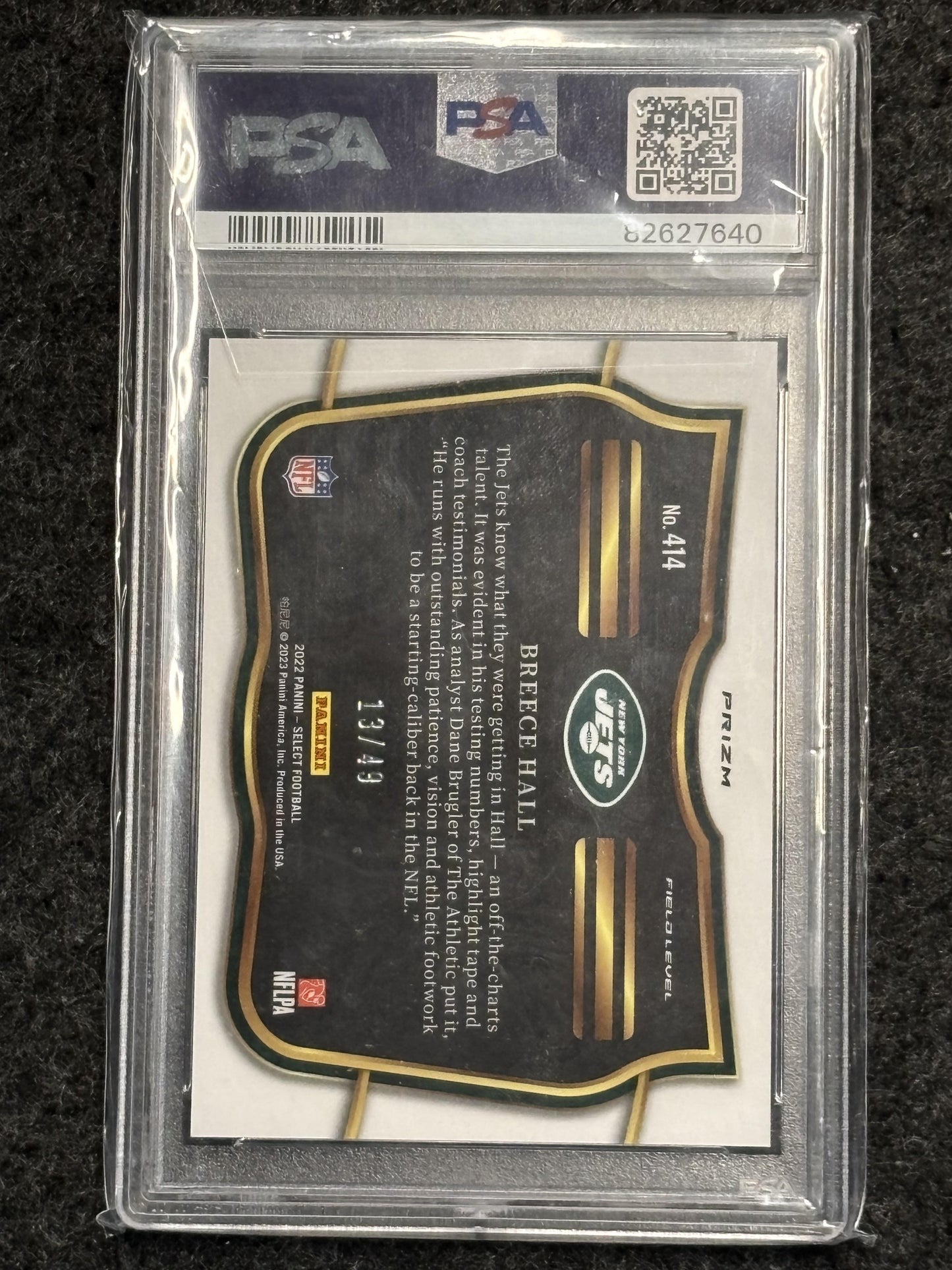 2022 Panini Select #414 Breece Hall Blue Prizm PSA 10 #/49 New York Jets SN, Rookie