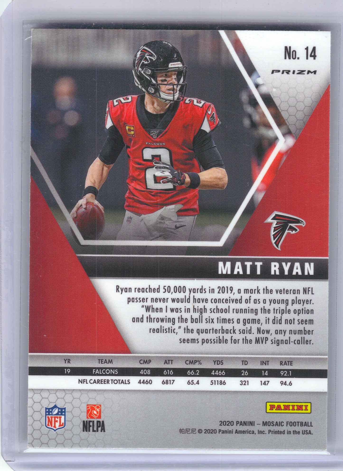 2020 Panini Mosaic #14 Matt Ryan Prizm Green Atlanta Falcons