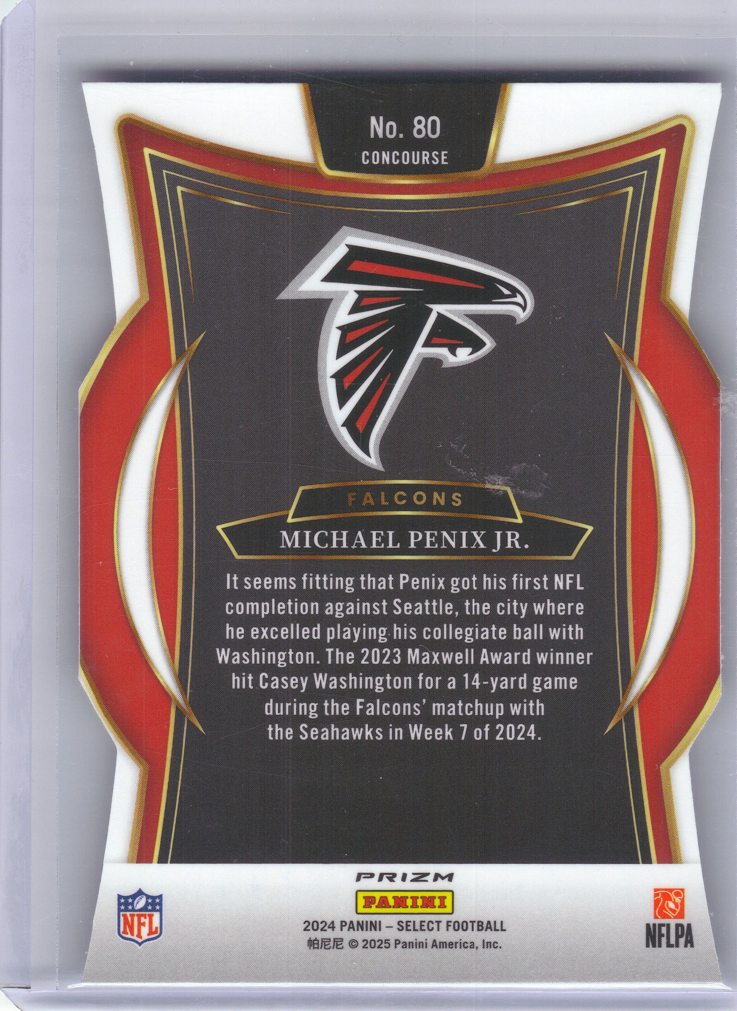 2024 Panini Select #80 Michael Penix Jr. Silver Prizm Die Cut Atlanta Falcons Rookie