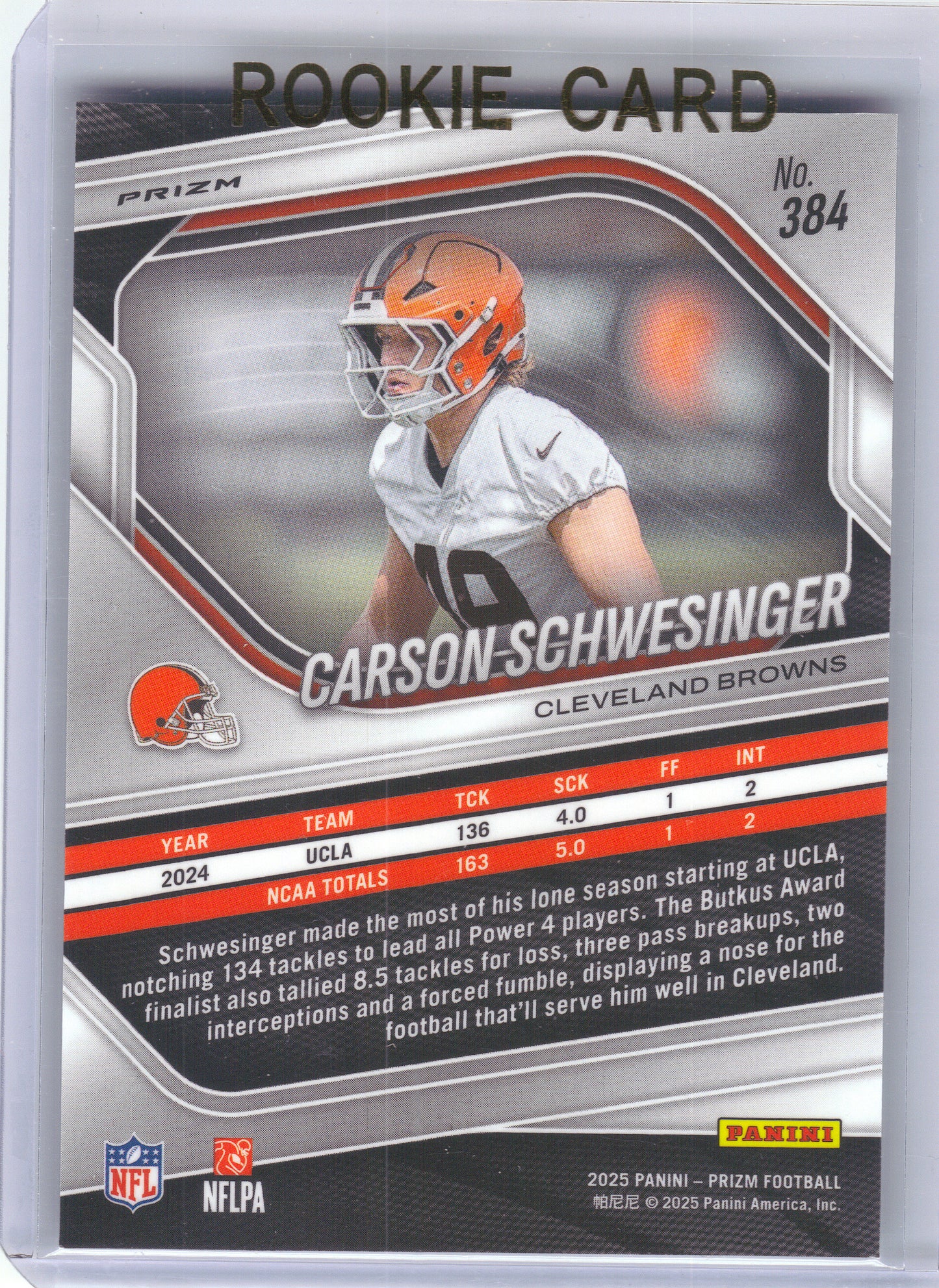 2025 Panini Prizm #384 Carson Schwesinger Green Ice Cleveland Browns
