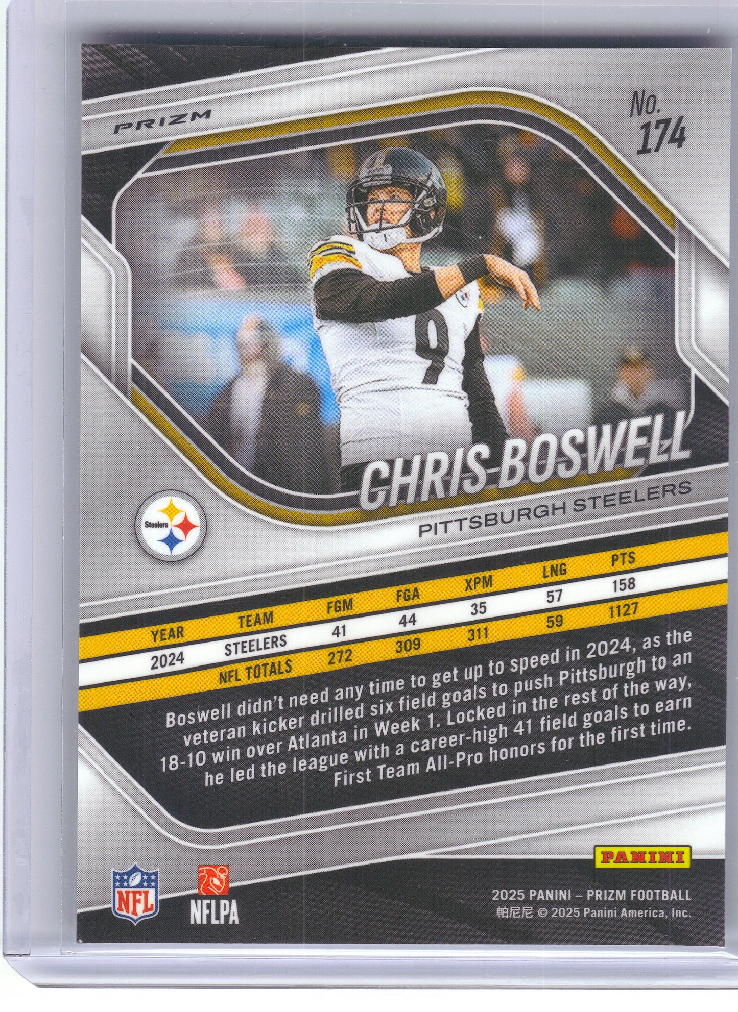 2025 Panini Prizm #174 Chris Boswell Black and White Checker Pittsburgh Steelers