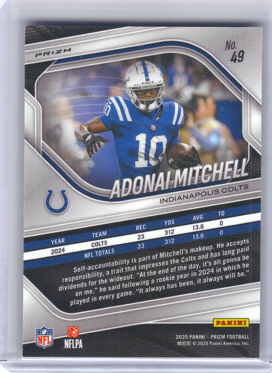 2025 Panini Prizm #49 Adonai Mitchell Black and White Checker Indianapolis Colts