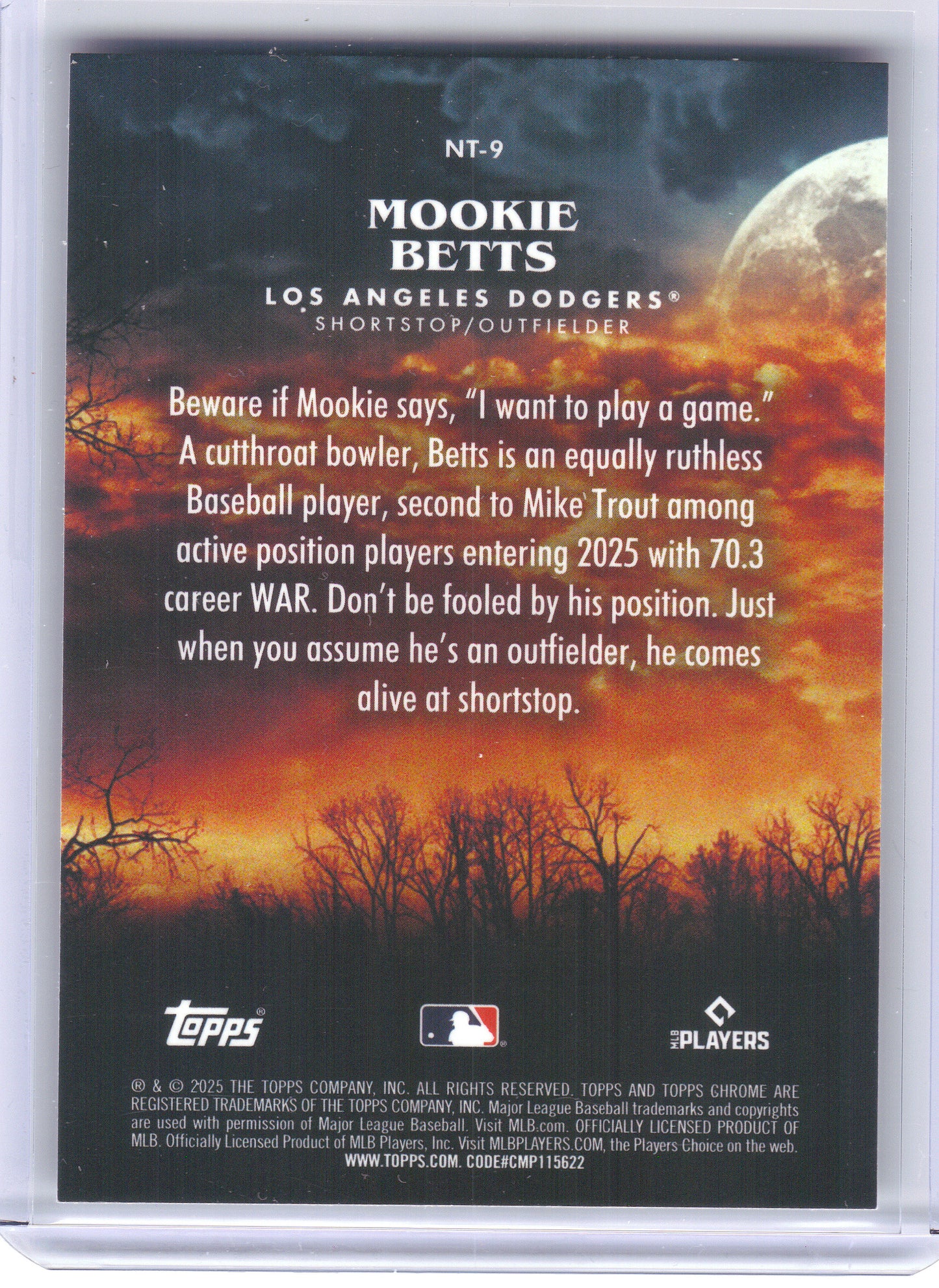 2025 Topps Chrome Update #NT-9 Mookie Betts Night Terrors Los Angeles Dodgers