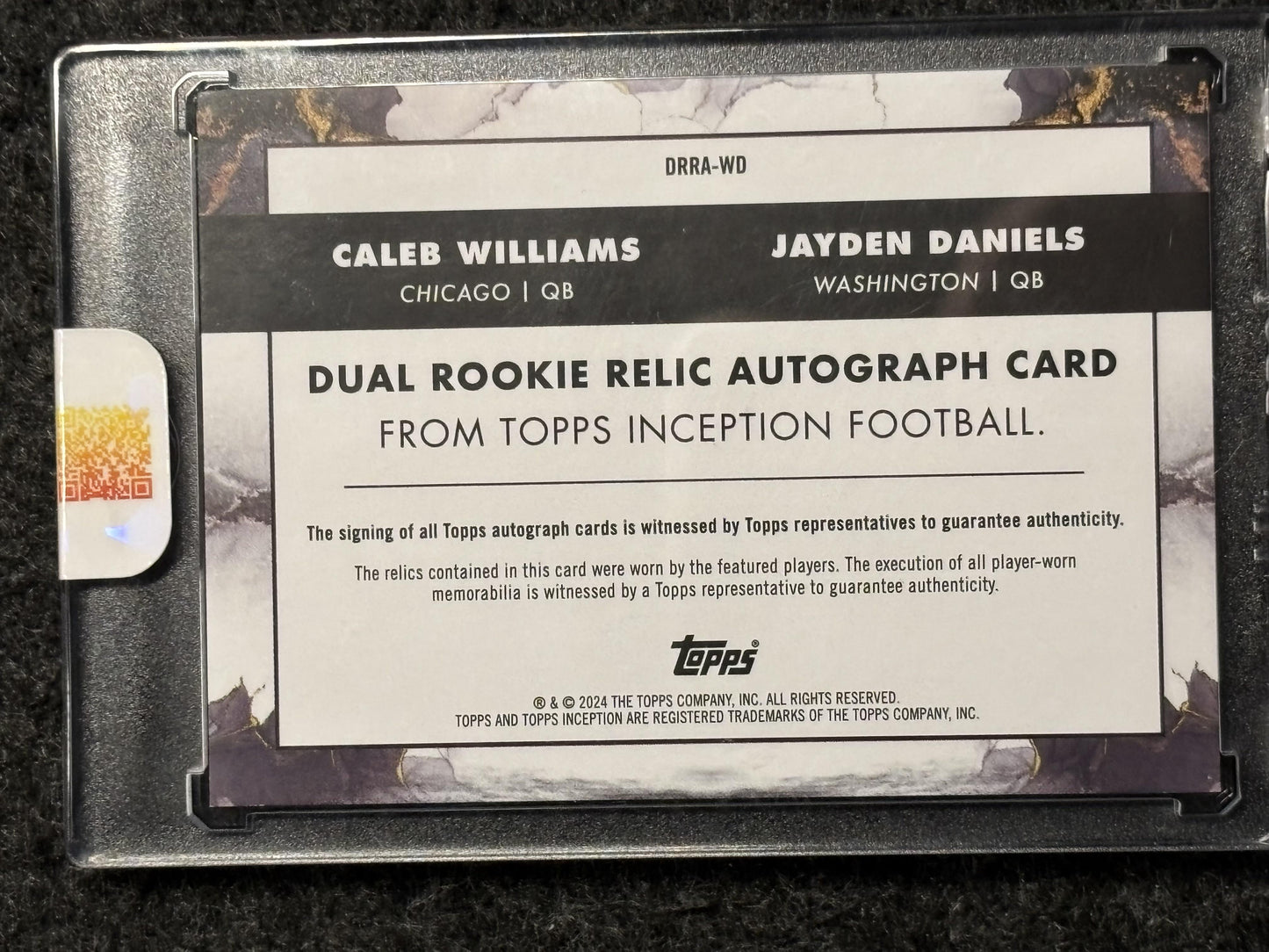 2024 Topps Inception #DRRA-WD Caleb Williams / Jayden Daniels Dual Rookie Relic Autographs Magenta #/99 SN, Memorabilia, Auto