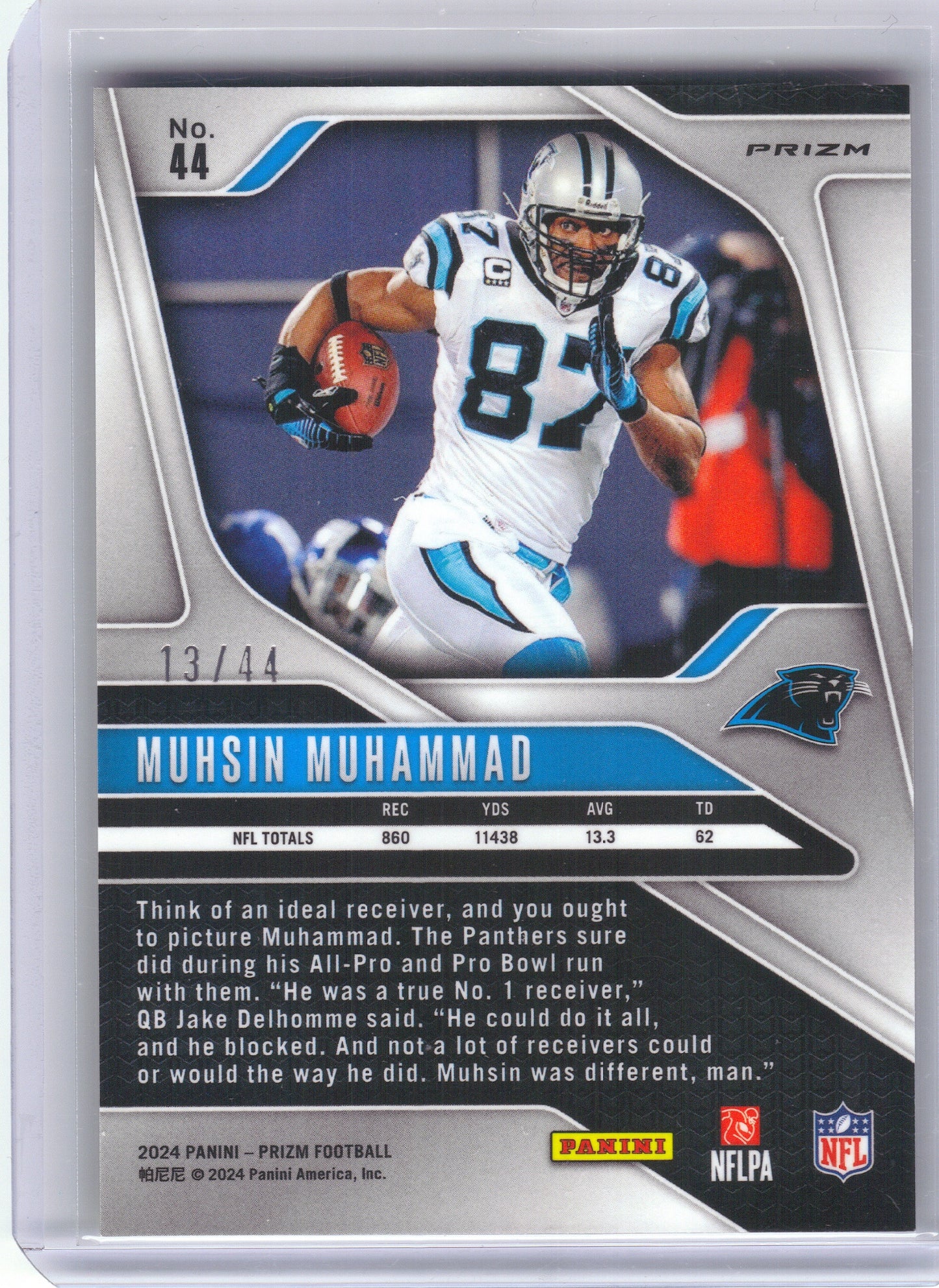 2024 Panini Prizm #44 Muhsin Muhammad Red and Yellow #/44 Carolina Panthers SN