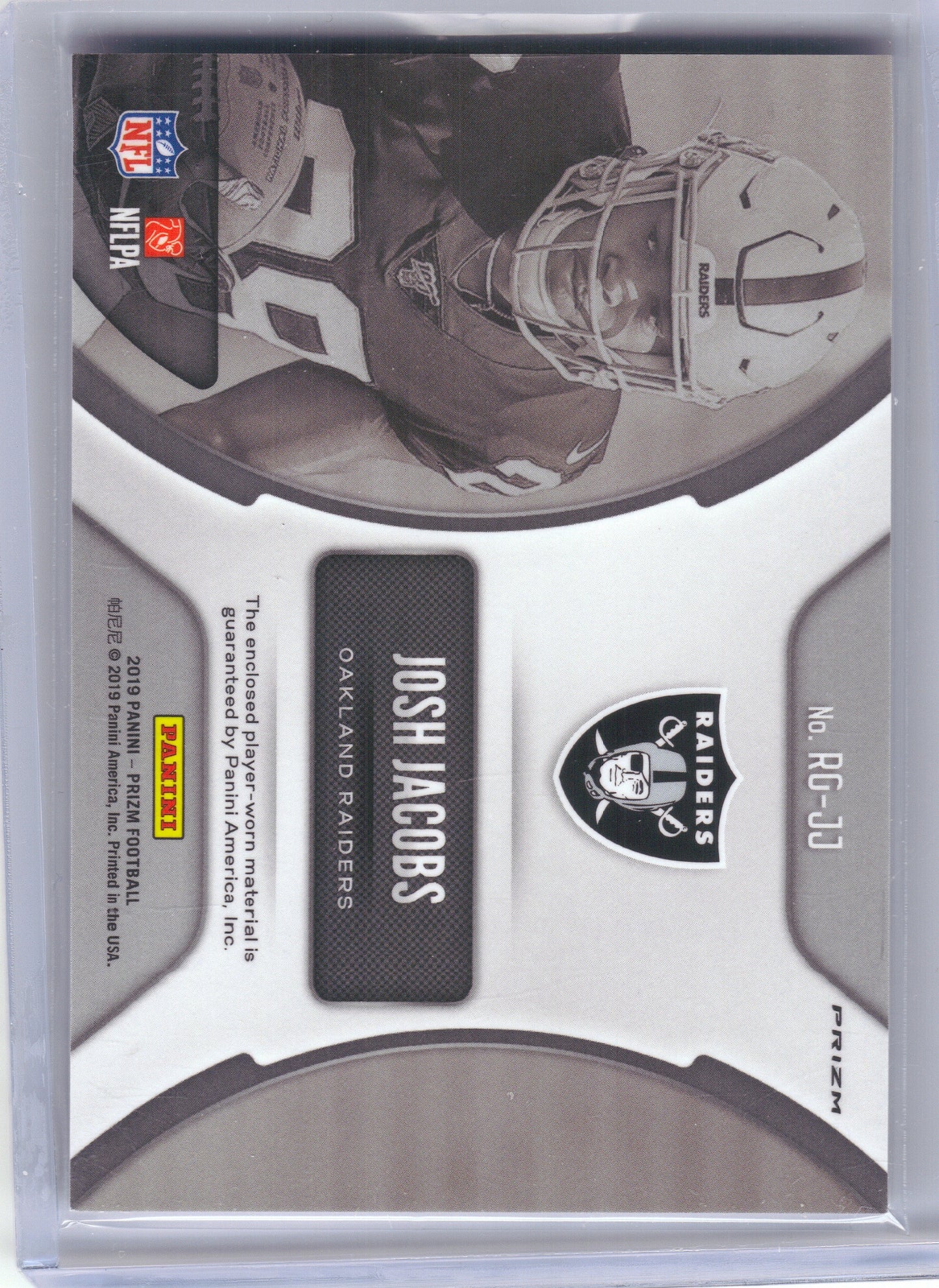 2019 Panini Prizm #RG-JJ Josh Jacobs Rookie Gear Oakland Raiders Memorabilia
