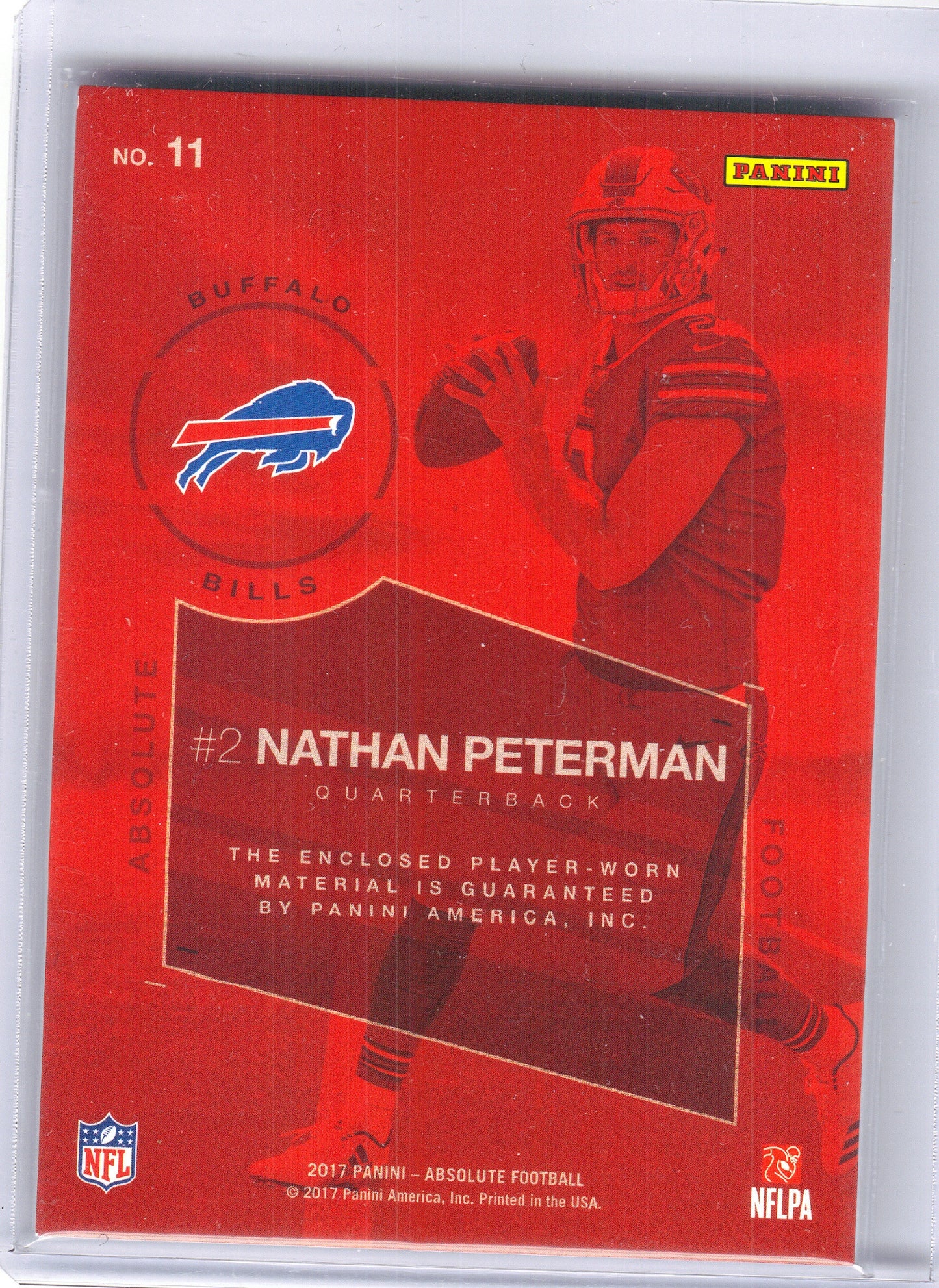 2017 Panini Absolute #11 Nathan Peterman Rookie Force Red Buffalo Bills Memorabilia