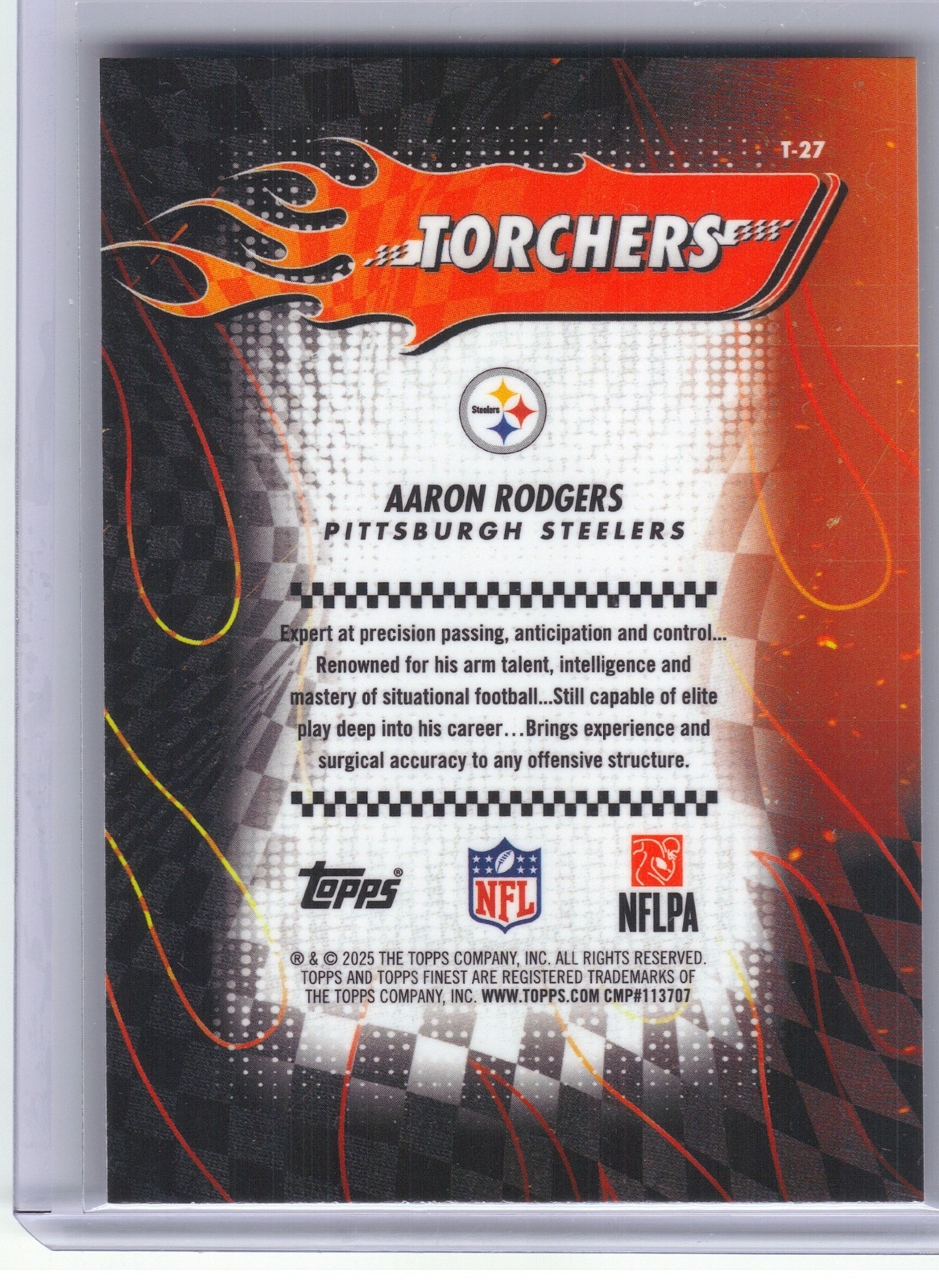 2025 Finest #T-27 Aaron Rodgers Torchers Green Refractor #/75 Pittsburgh Steelers SN