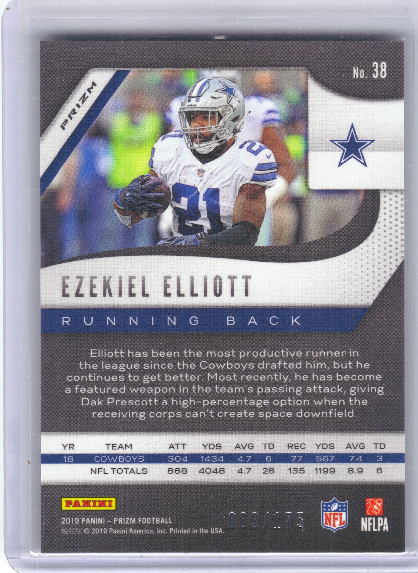 2019 Panini Prizm #38 Ezekiel Elliott Hyper #/175 Dallas Cowboys SN