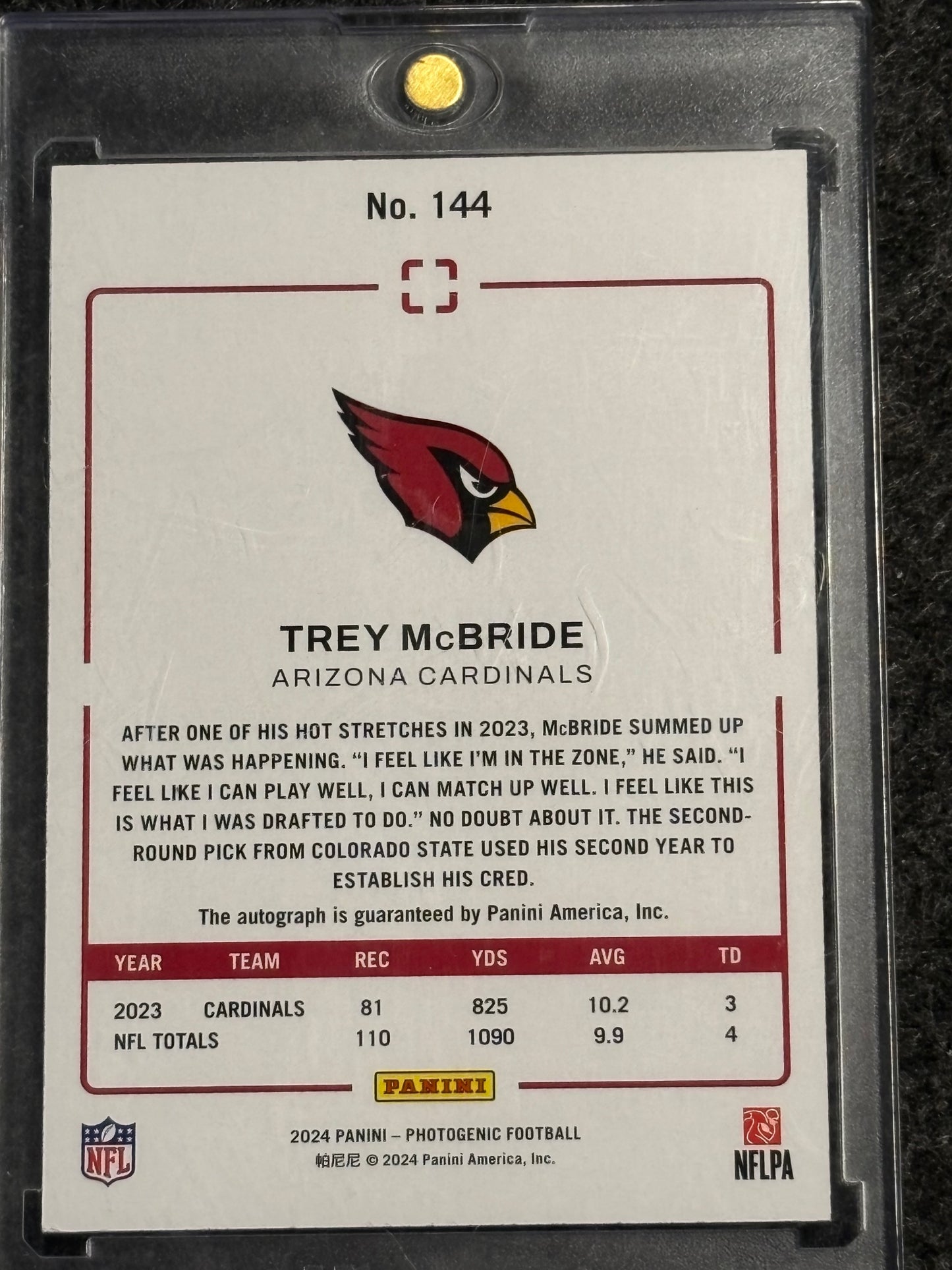 2024 Panini Photogenic #144 Trey McBride Autographs Silver #/49 Arizona Cardinals SN, Auto