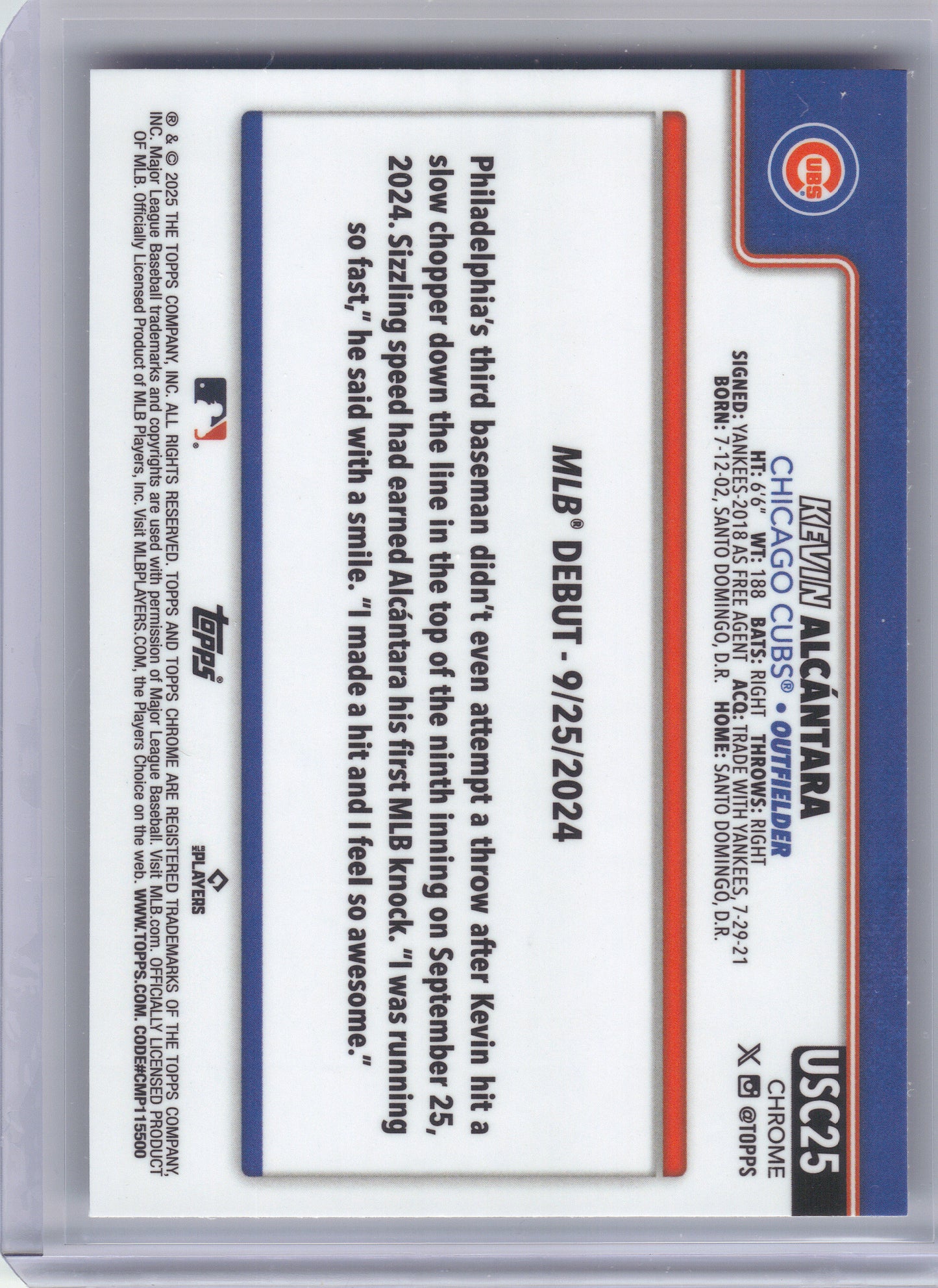 2025 Topps Chrome Update #USC25 Kevin Alcántara Chicago Cubs
