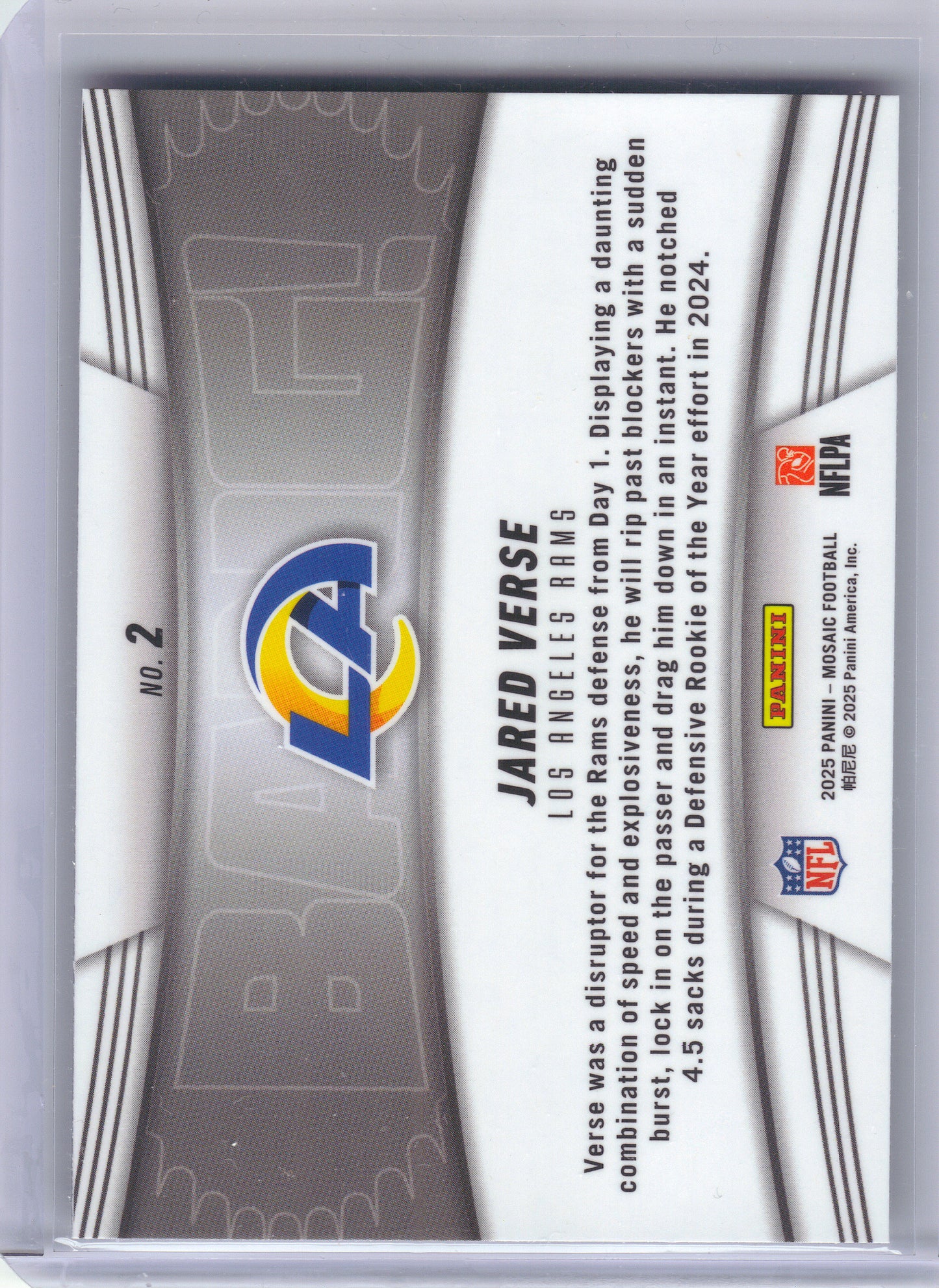2025 Panini Mosaic #2 Jared Verse Bang! Los Angeles Rams