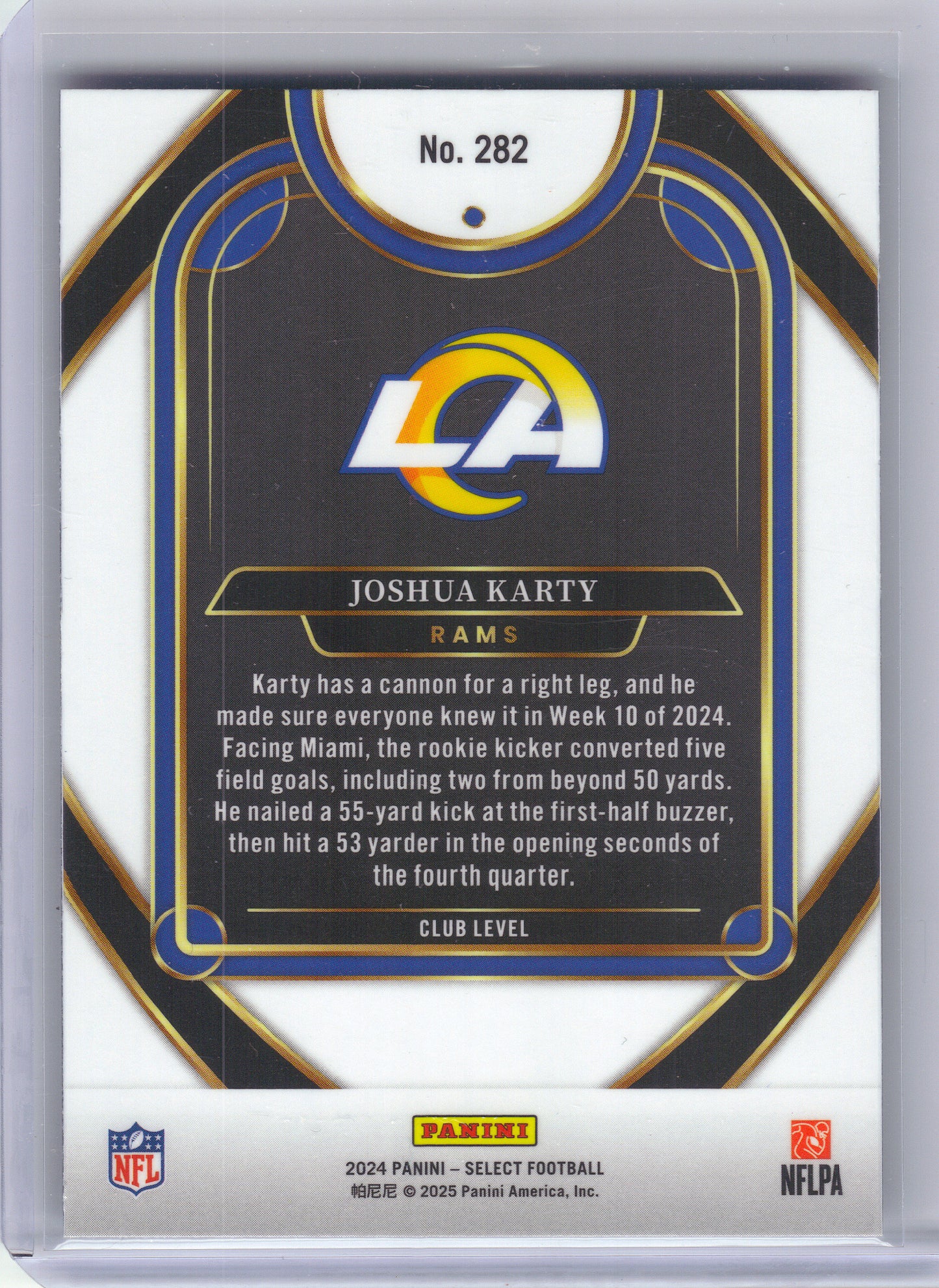 2024 Panini Select #282 Joshua Karty Los Angeles Rams Rookie