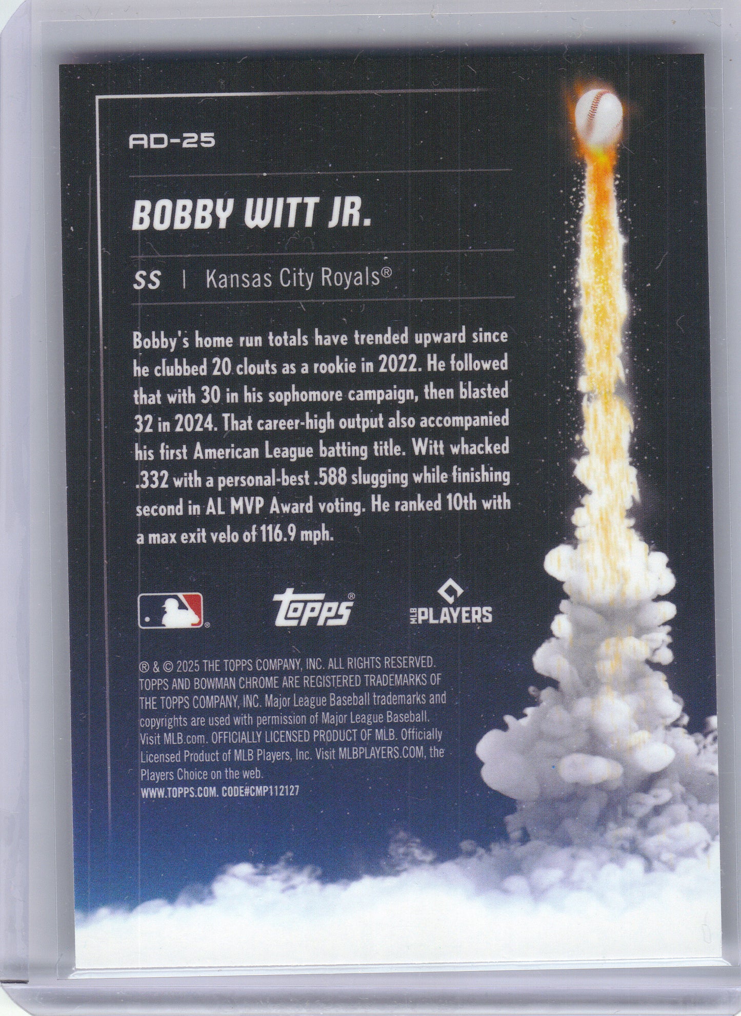 2025 Bowman Chrome #AD-25 Bobby Witt Jr. Adios Kansas City Royals