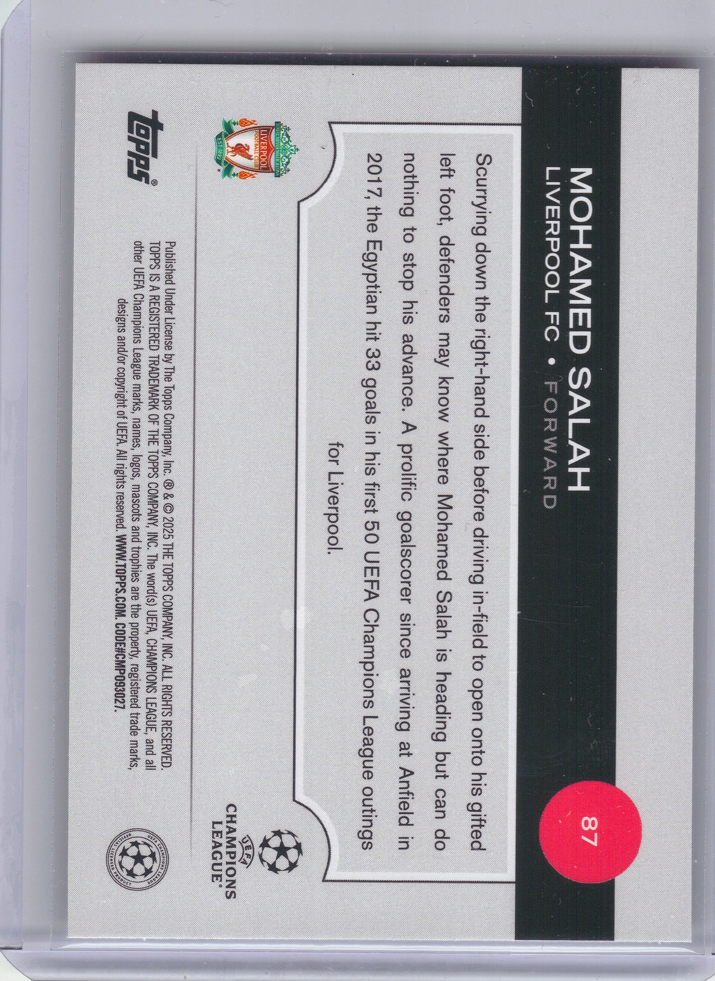 2024-25 Topps UEFA Club Competitions #87 Mohamed Salah Red FlowFractor Liverpool