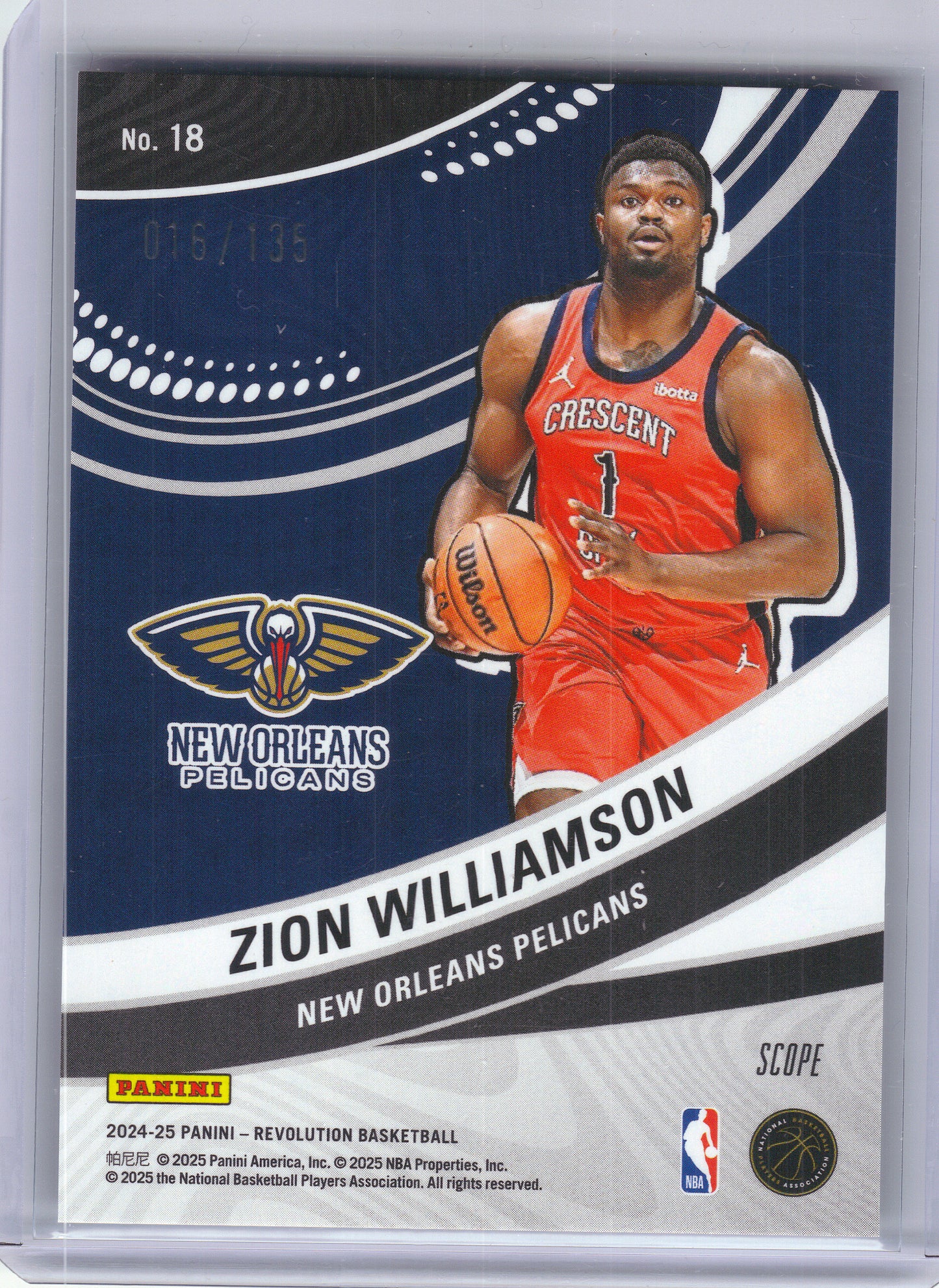 2024-25 Panini Revolution #18 Zion Williamson Vortex Red Scope #/135 New Orleans Pelicans SN