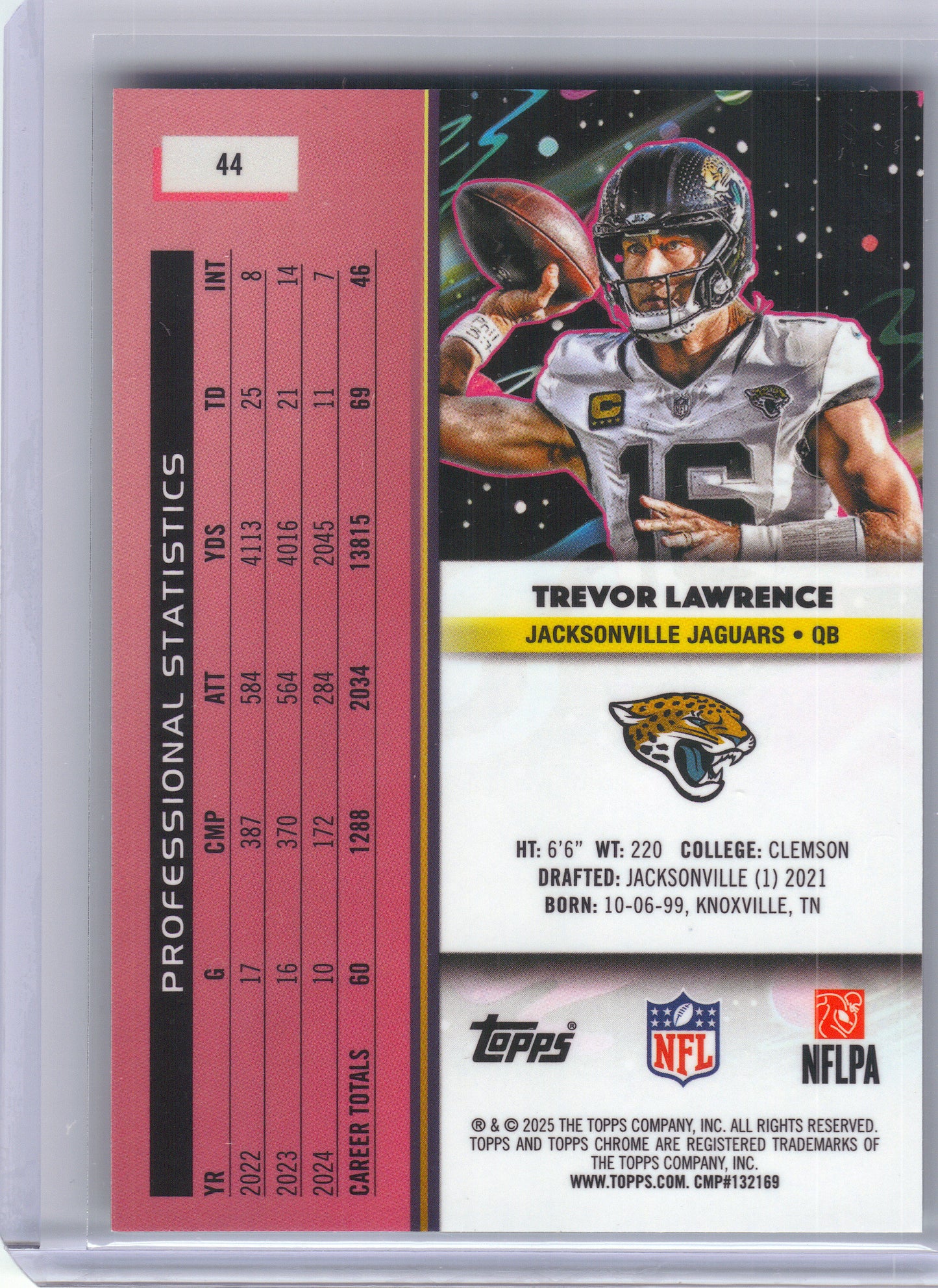 2025 Topps Chrome Cosmic #44 Trevor Lawrence Green Space Dust Refractor #/75 Jacksonville Jaguars SN