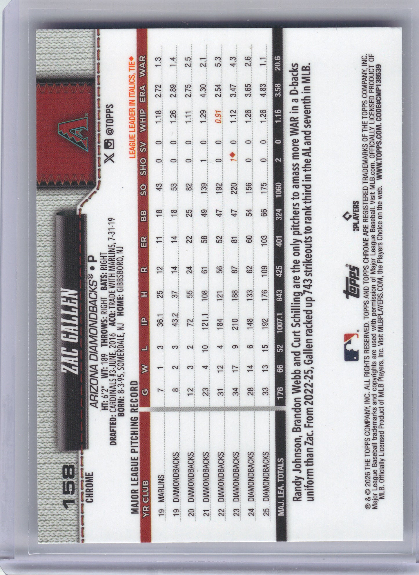 2026 Topps Chrome #158 Zac Gallen X-Fractors Arizona Diamondbacks
