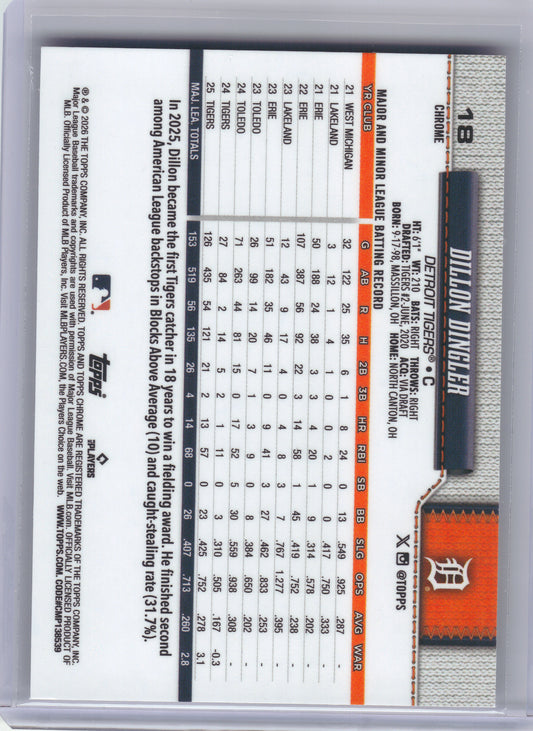 2026 Topps Chrome #18 Dillon Dingler X-Fractors Detroit Tigers