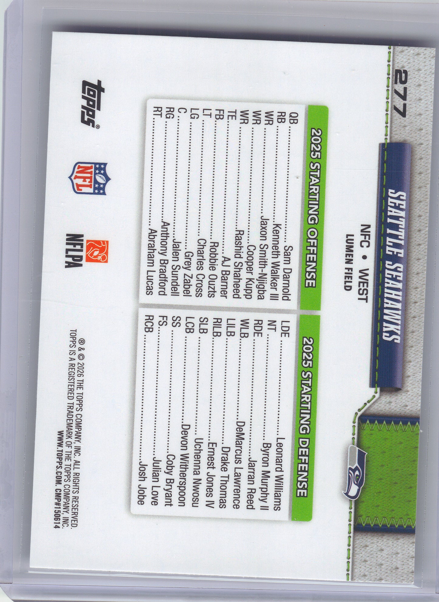 2026 Topps Flagship #277 Seattle Seahawks Seattle Seahawks