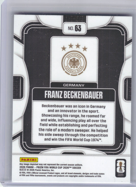 2026 Panini Prizm FIFA World Cup #63 Franz Beckenbauer Germany