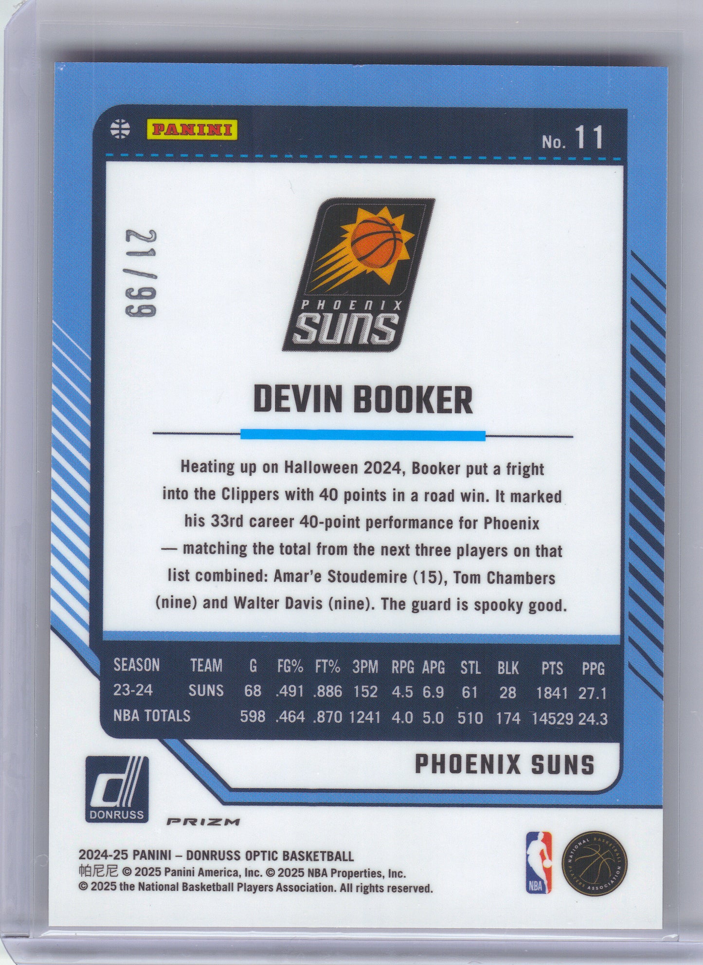2024-25 Donruss Optic #11 Devin Booker Red and Gold International #/99 Phoenix Suns SN