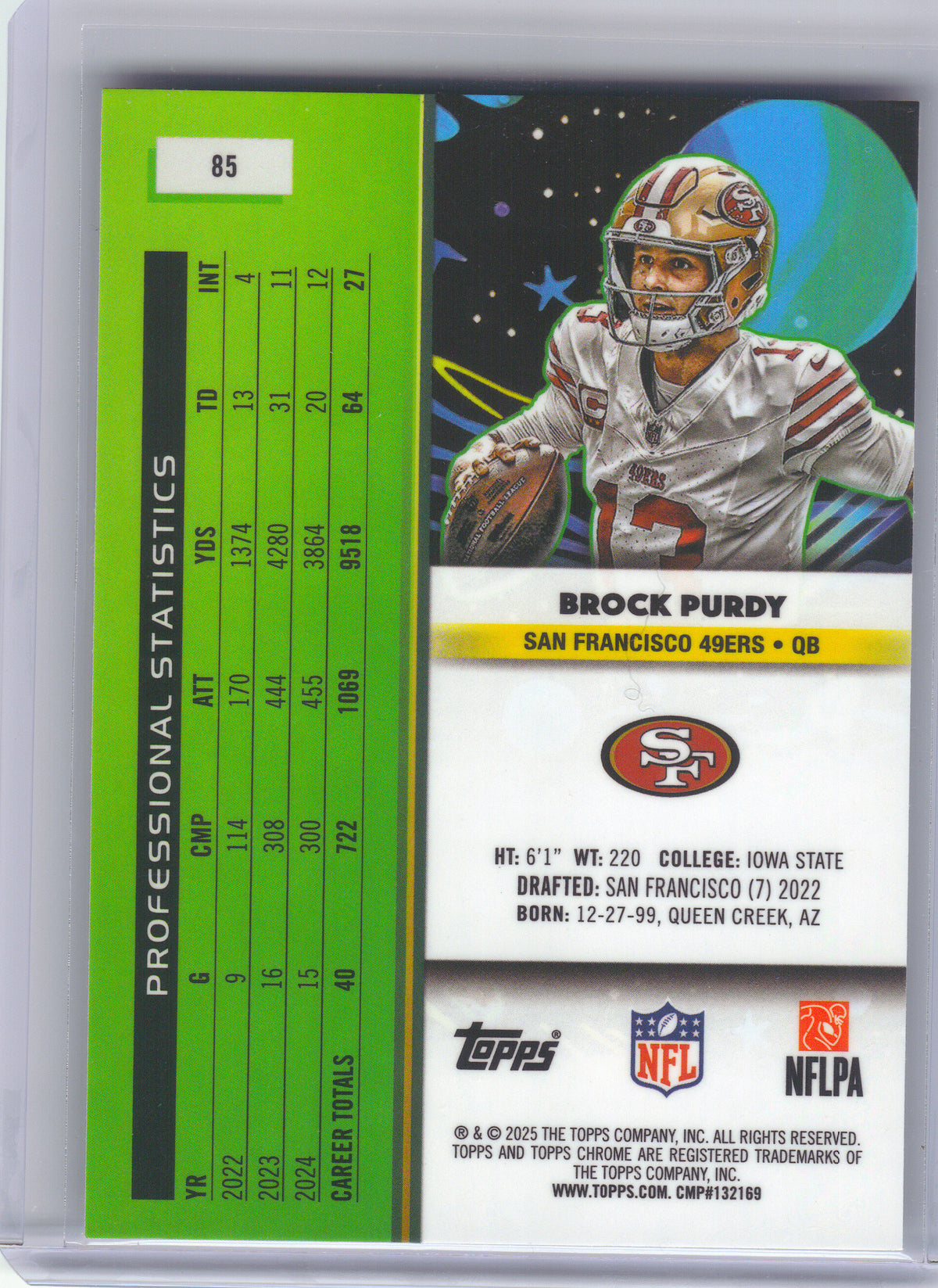 2025 Topps Chrome Cosmic #85 Brock Purdy San Francisco 49ers