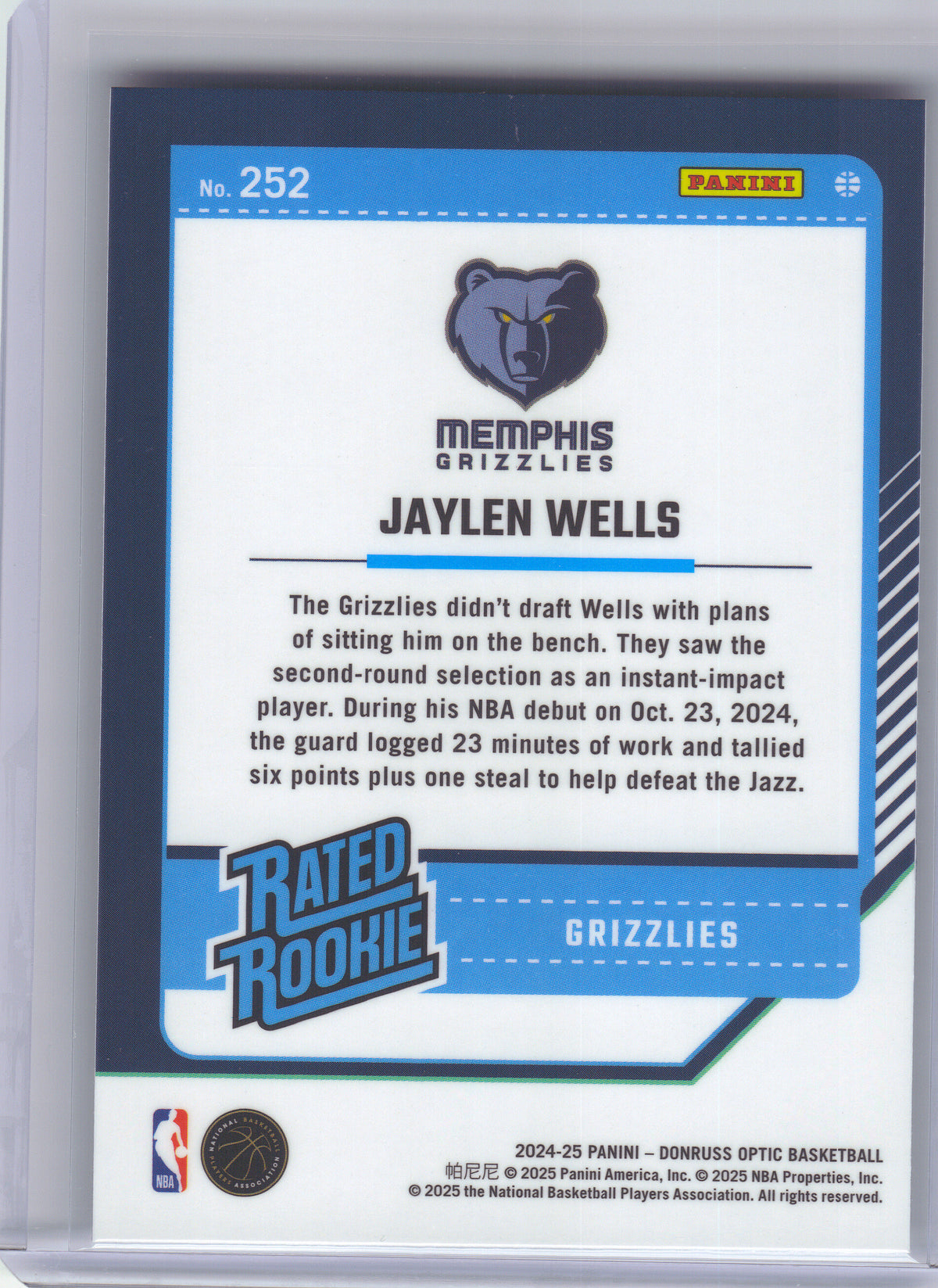 2024-25 Donruss Optic #252 Jaylen Wells Memphis Grizzlies RC