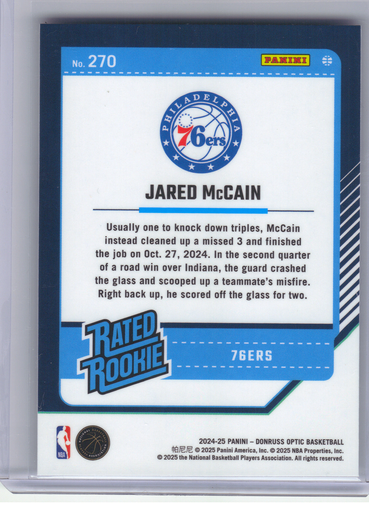 2024-25 Donruss Optic #270 Jared McCain Philadelphia 76ers RC